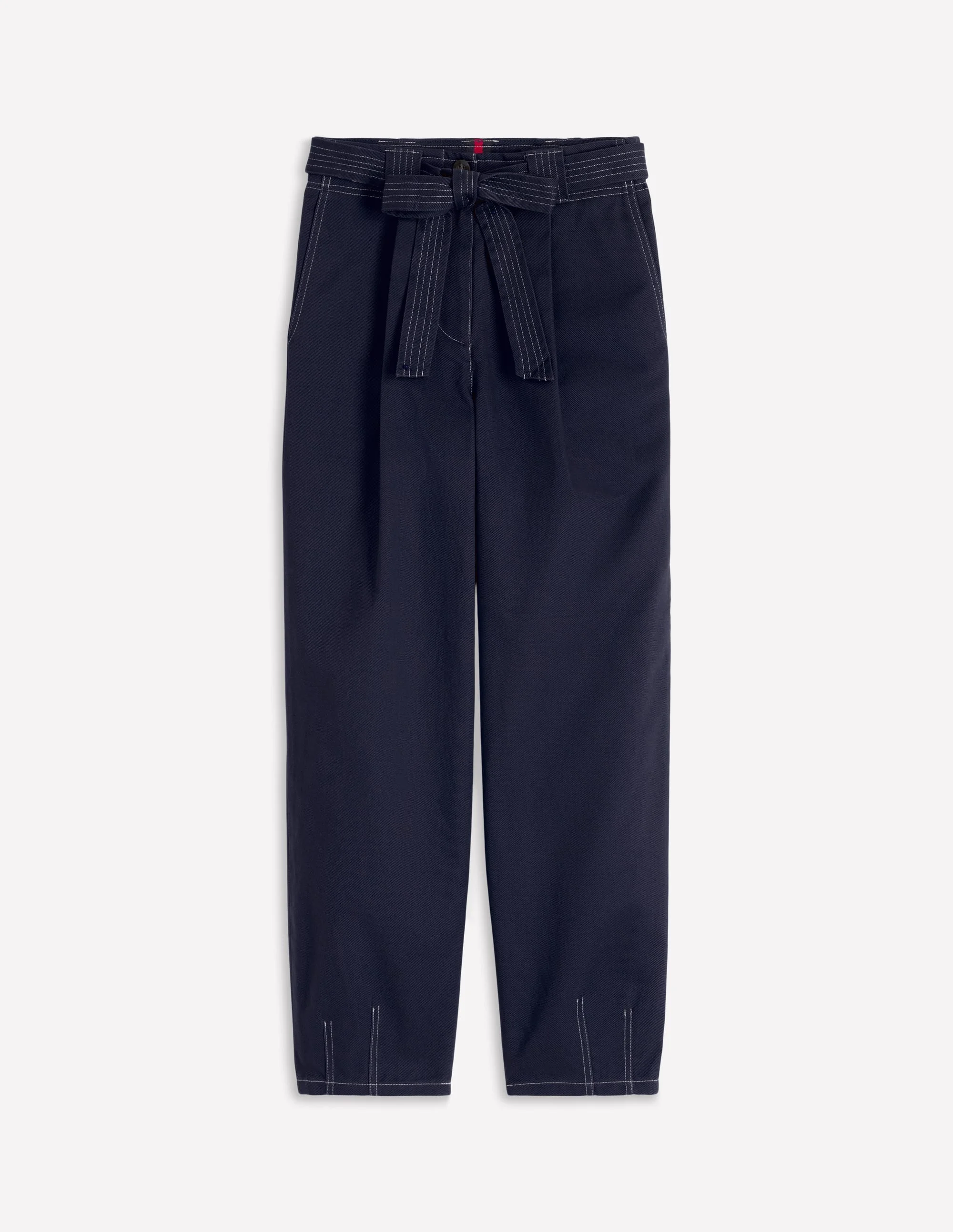 Belted Barrel Leg Pants-Navy - 1