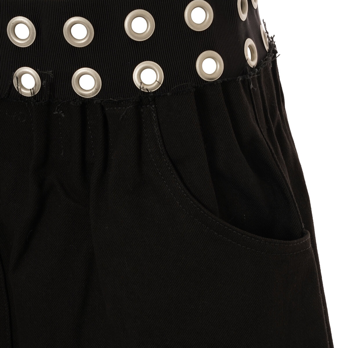 Black Eyelets Denim Skirt in Black - 3