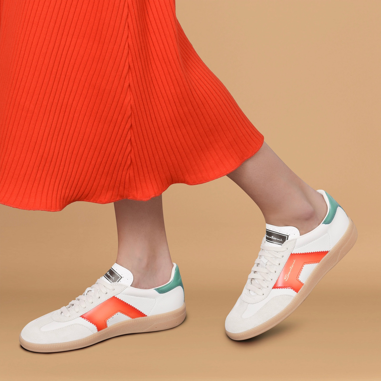 Women's white, orange and green leather and suede DBS Oly sneaker - 2