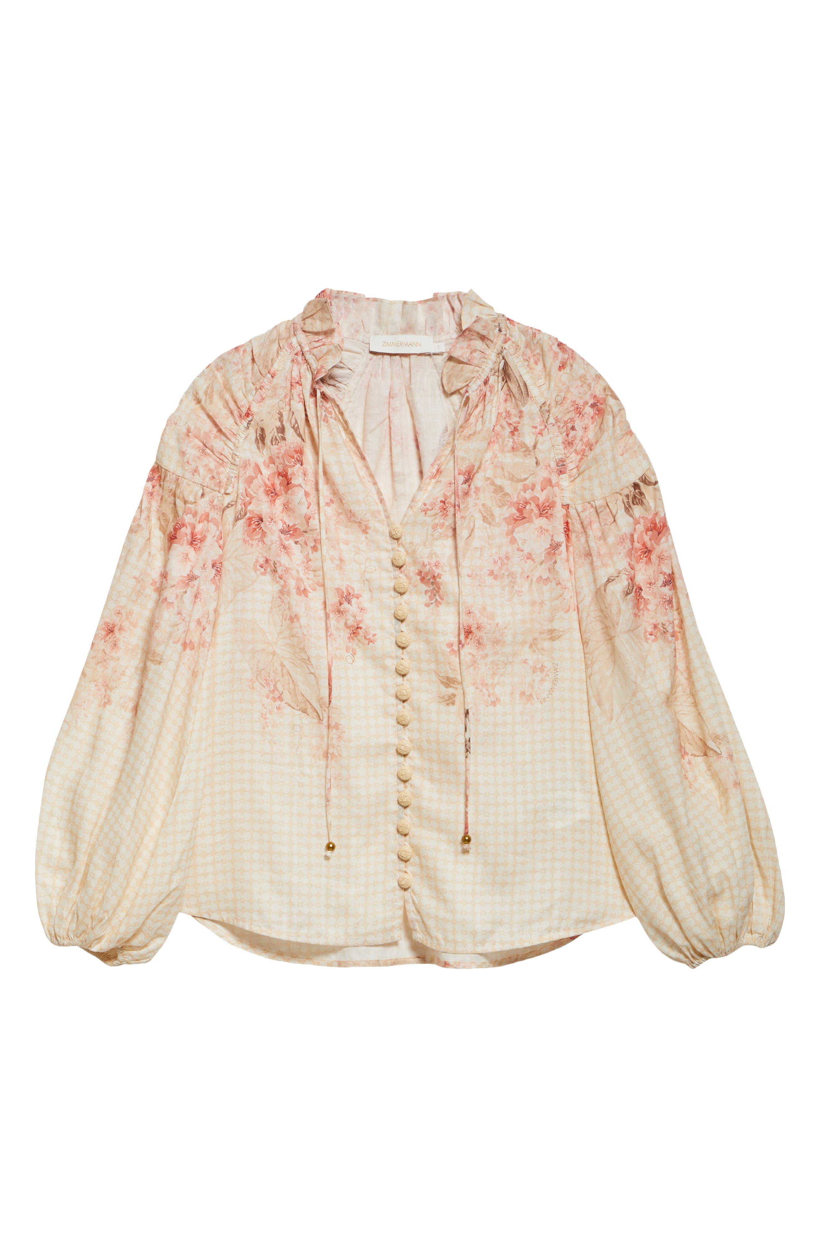 Zimmermann Tropical Floral Billow Ramie Shirt in Coral Floral at Nordstrom - 5