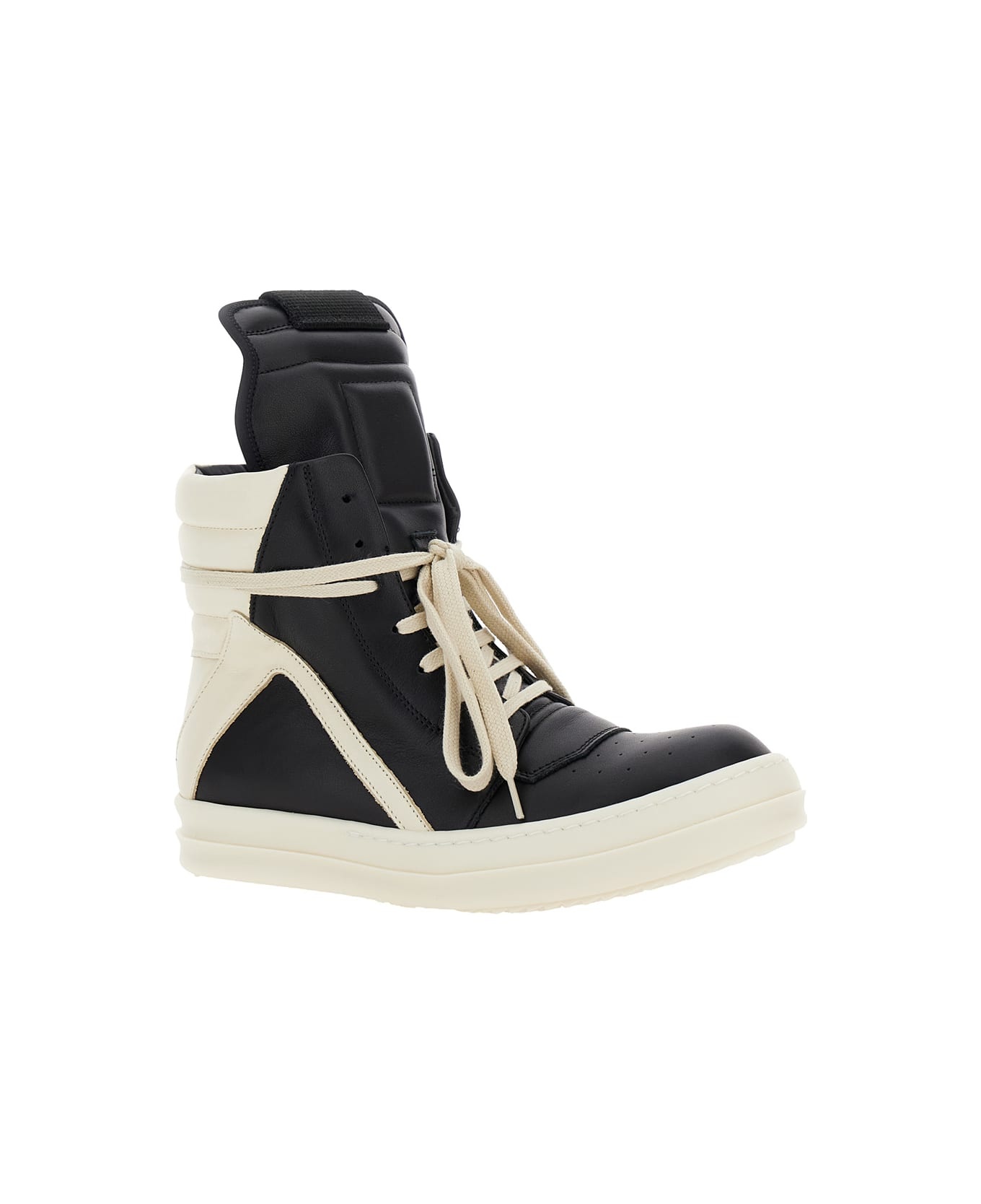 'geo-basket' Black Anche White High-top Sneakers With Contrasting Details In Leather Woman - 2