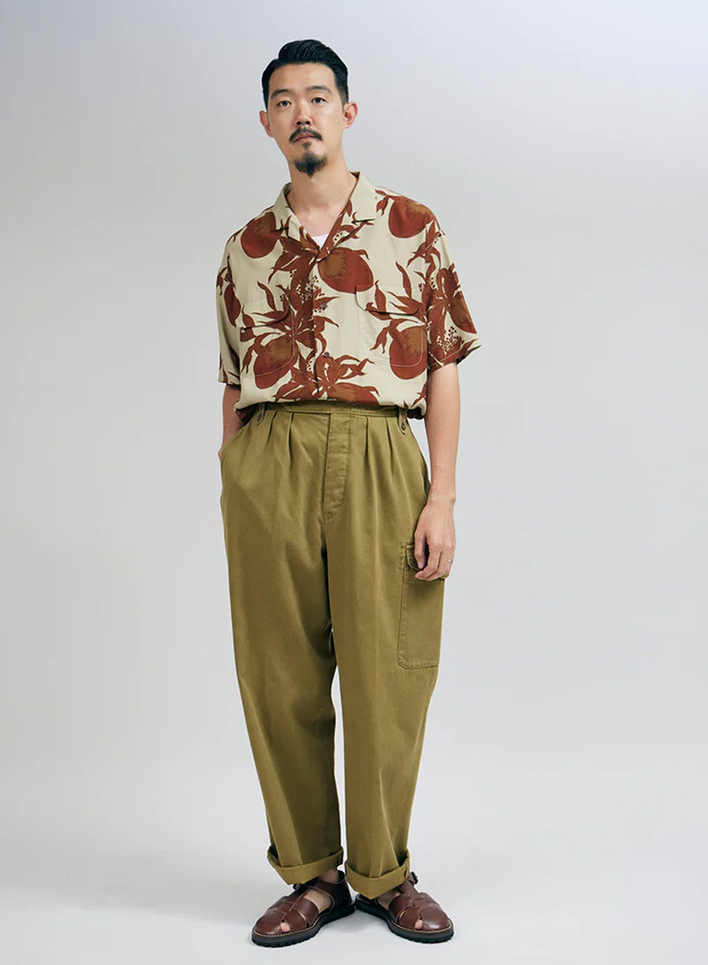 Nigel Cabourn Open Collar Shirt Bihar Mango in Beige outlook