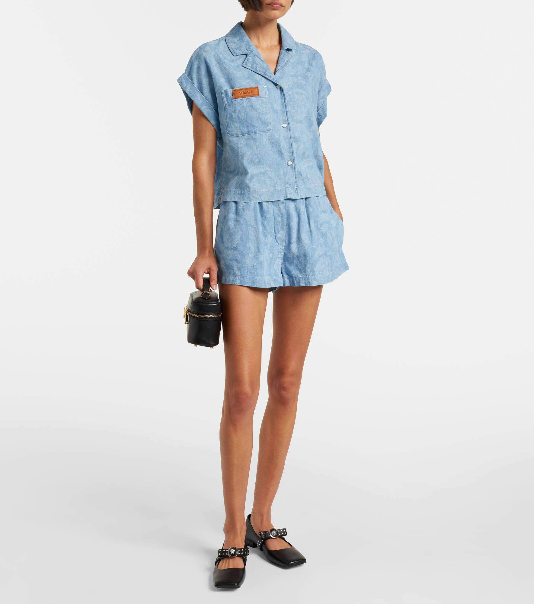Barocco cropped denim chambray shirt - 2