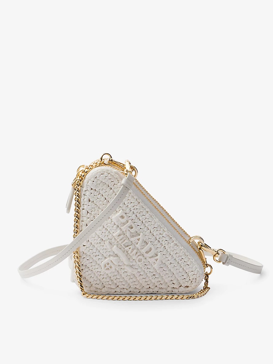 Prada Triangle shaped woven cross body bag selfridges REVERSIBLE