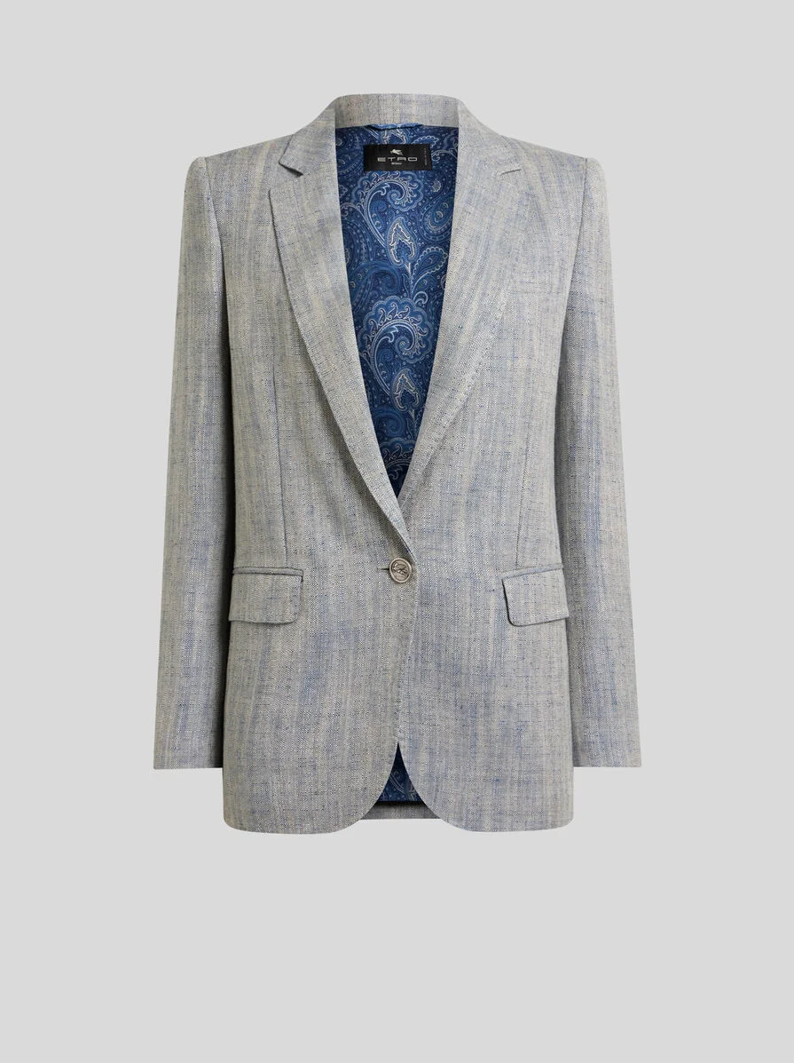 SINGLE-BREASTED LINEN-BLEND JACKET - 1