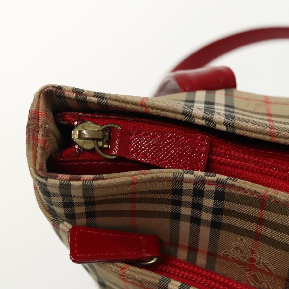Burberry Nova Check Tote Bag Canvas Red Beige - 11