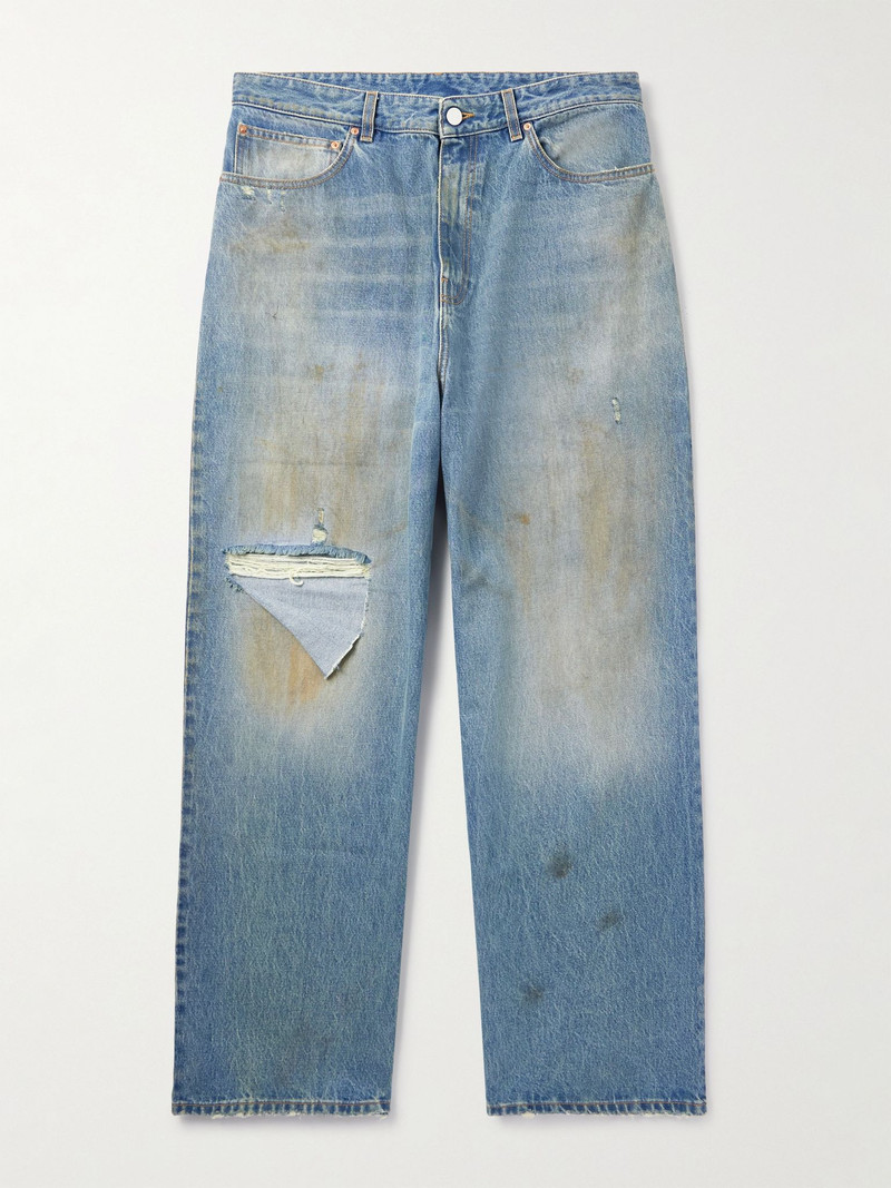 Straight-Leg Distressed Jeans Blue 1