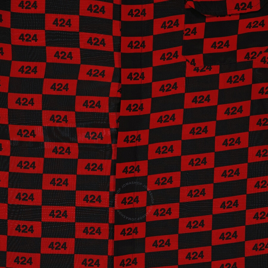 424 Men's Short-sleeve Repeat 424 Logo Shirt In Red/Black - 7