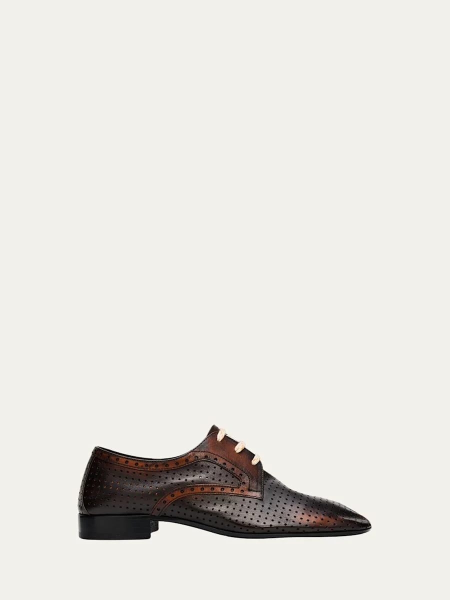 Perforated Leather Lace-Up Loafers - 1