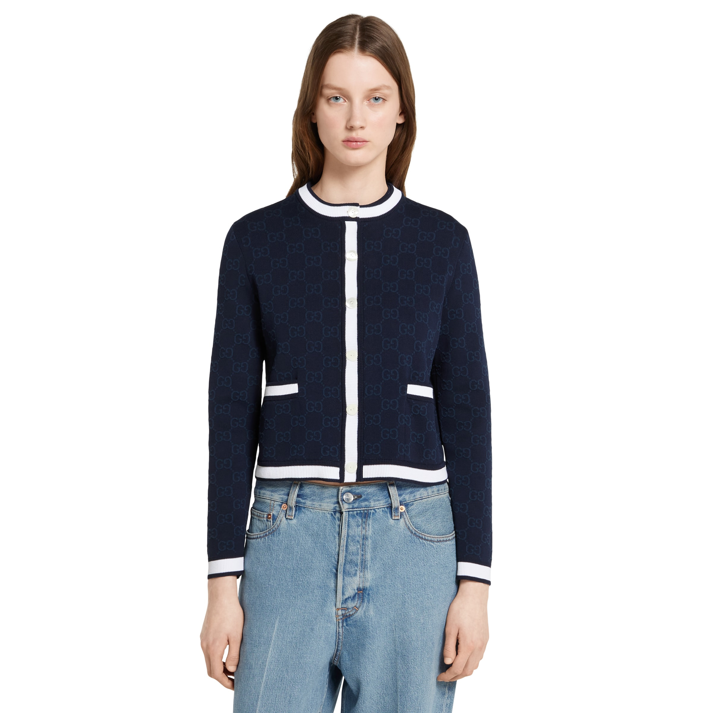 GG fine cotton jacquard cardigan - 3