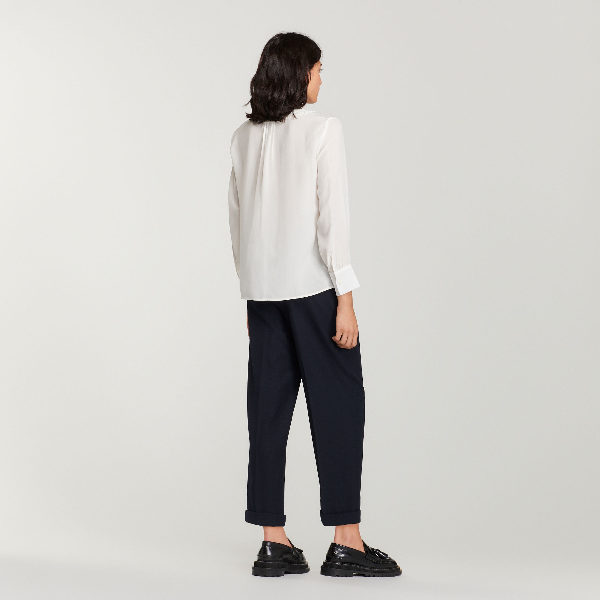 Silk top with pleat edged neckline - 6