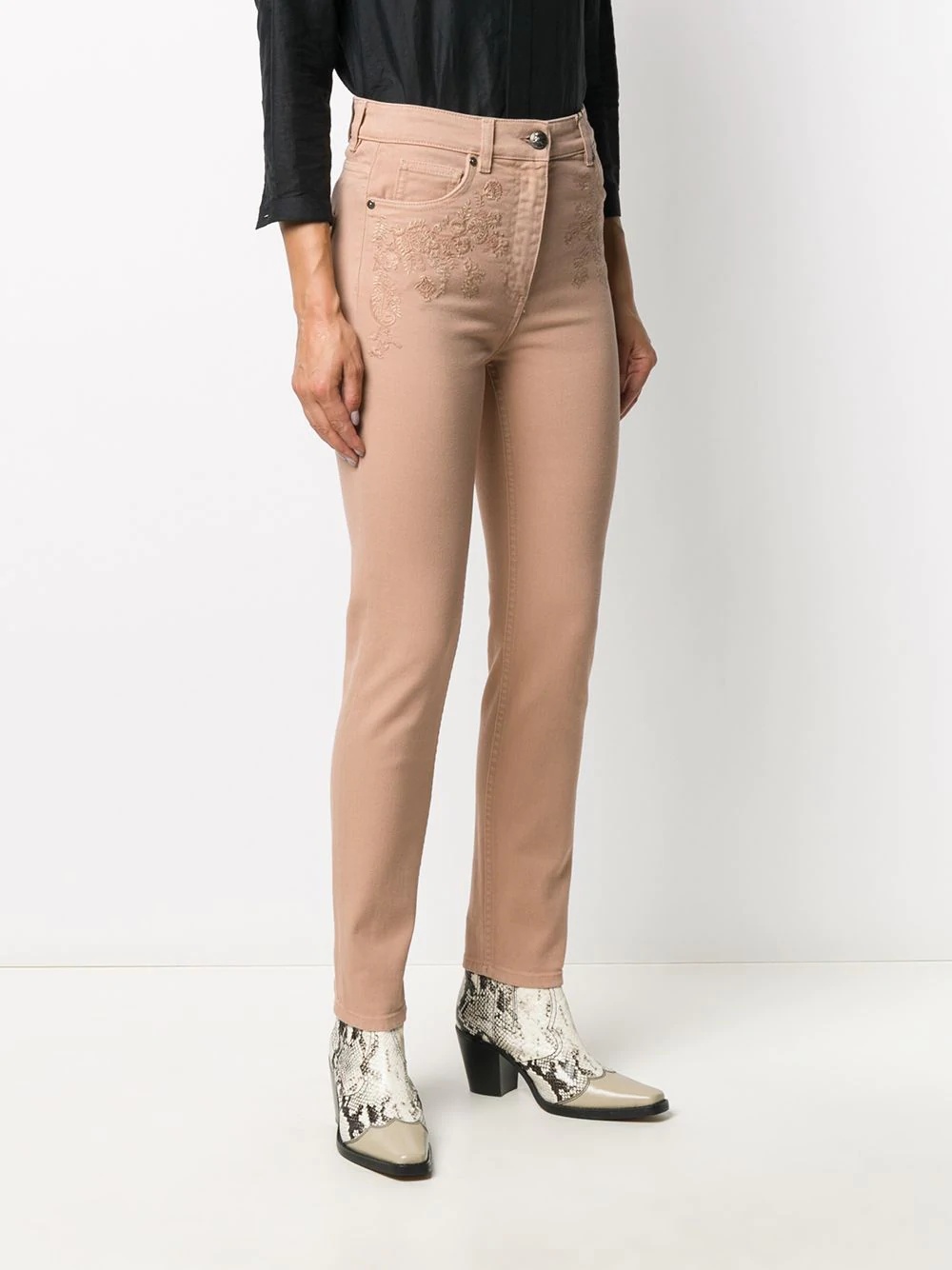 floral embroidered slim-fit jeans  - 3