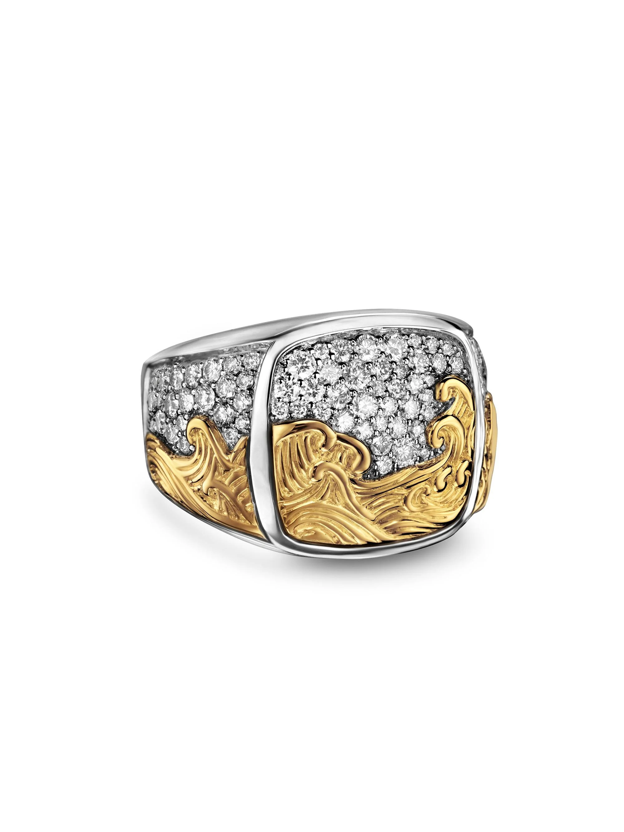 Men's Waves Signet Ring in Sterling Silver - Diamond - 1
