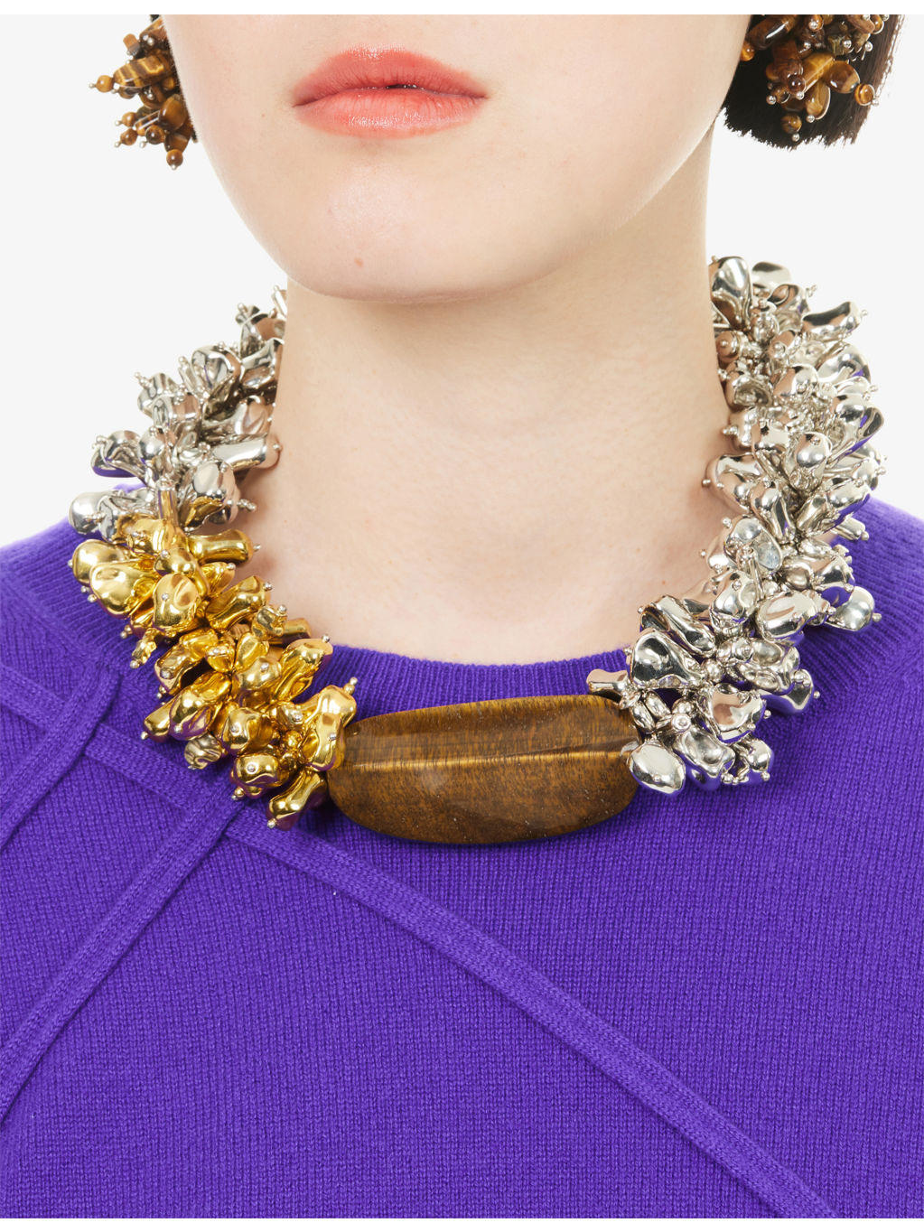 Embellished Semi-Precious Stone And Brass Necklace - 2