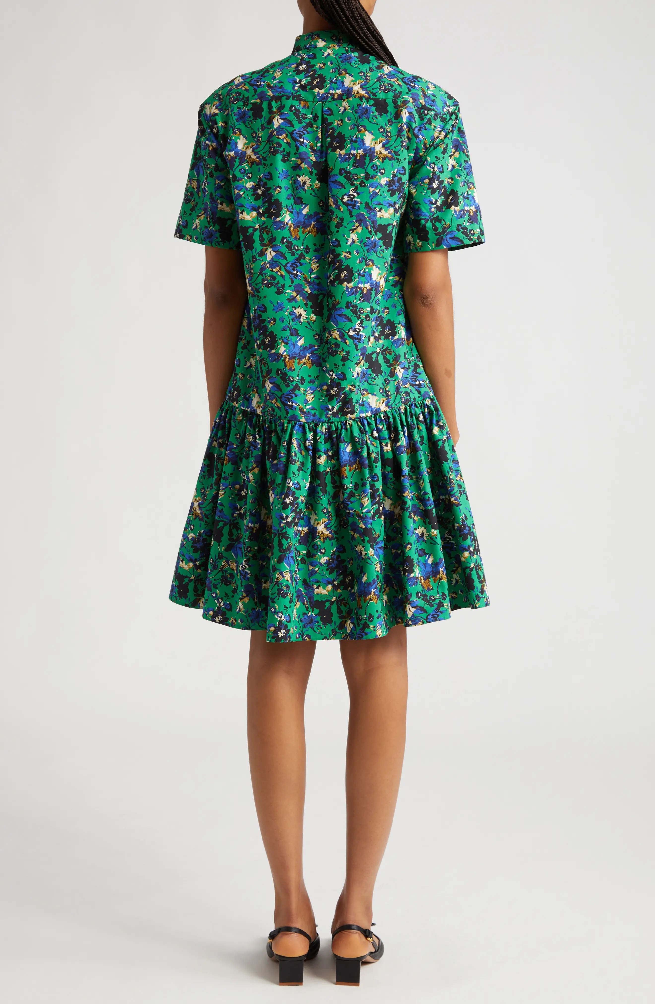 Floral Print Tiered Cotton Poplin Shirtdress - 2