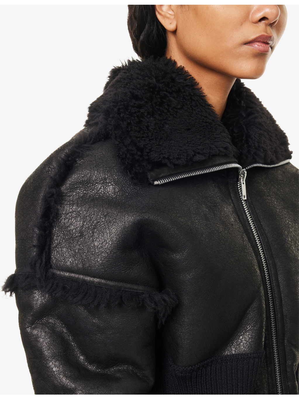 Exaggerated-Collar Cropped Shearling Jacket - 5