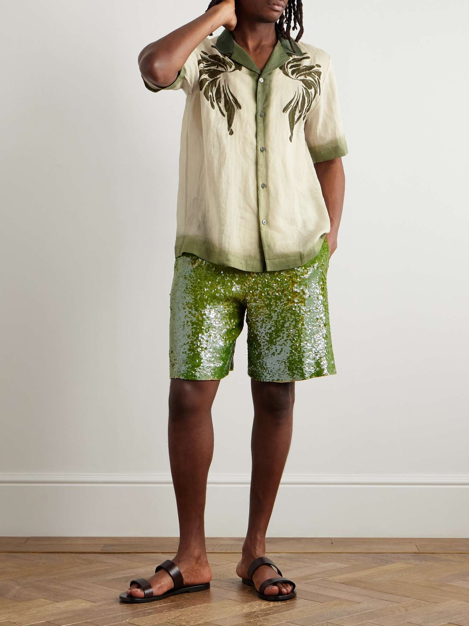 Camp-Collar Embroidered Dégradé Ramie Shirt - 2