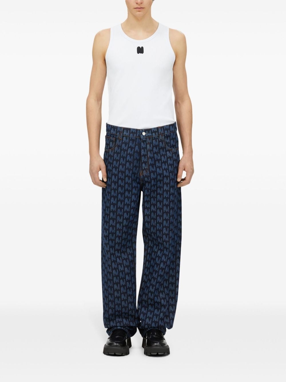 monogram-print cotton jeans - 2
