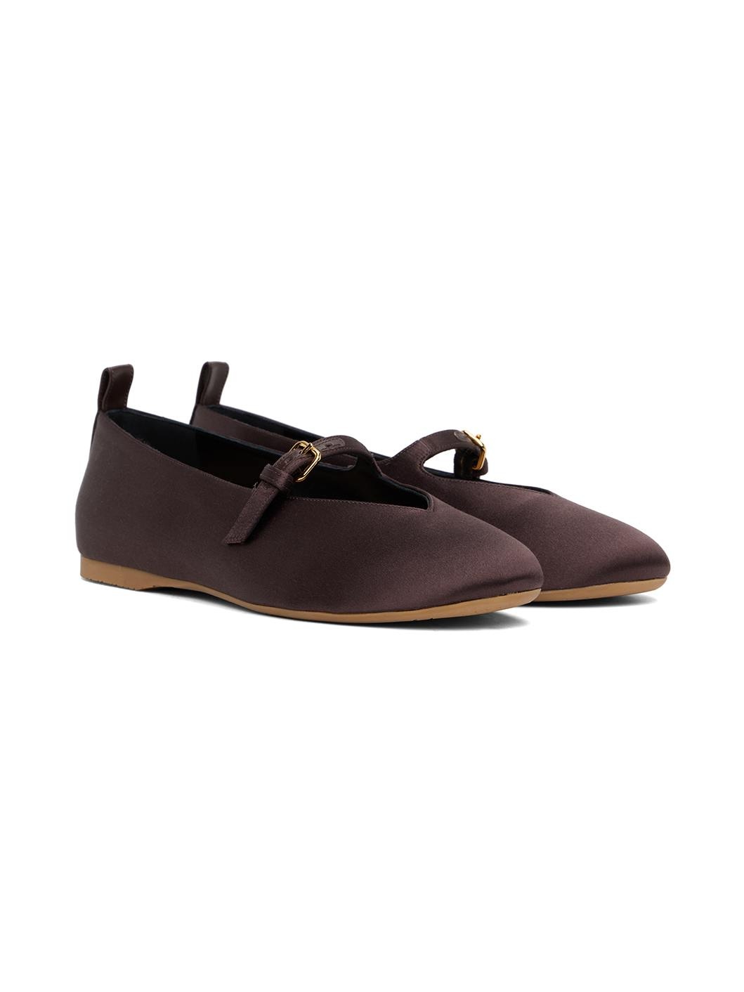 Brown Satin Ballerina Flats - 4