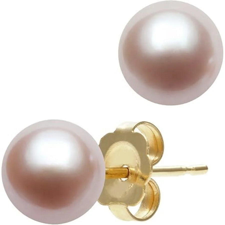 Belacqua 10-11mm Pink Cultured Freshwater Button Pearl Stud Earrings in 14K Yellow Gold for Women - 1