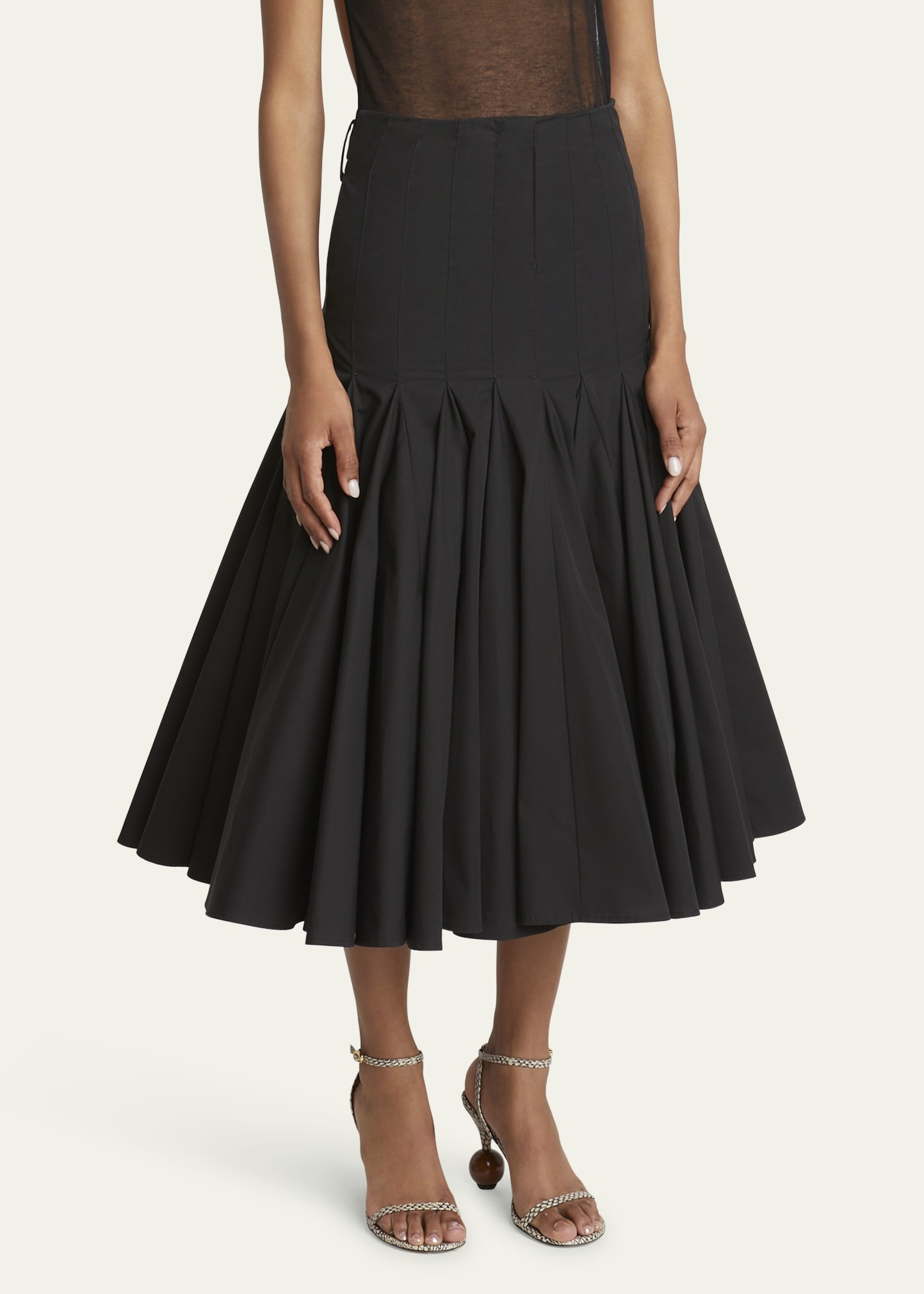 JACQUEMUS Agave Drop-Waist Pleated Flare Midi Skirt