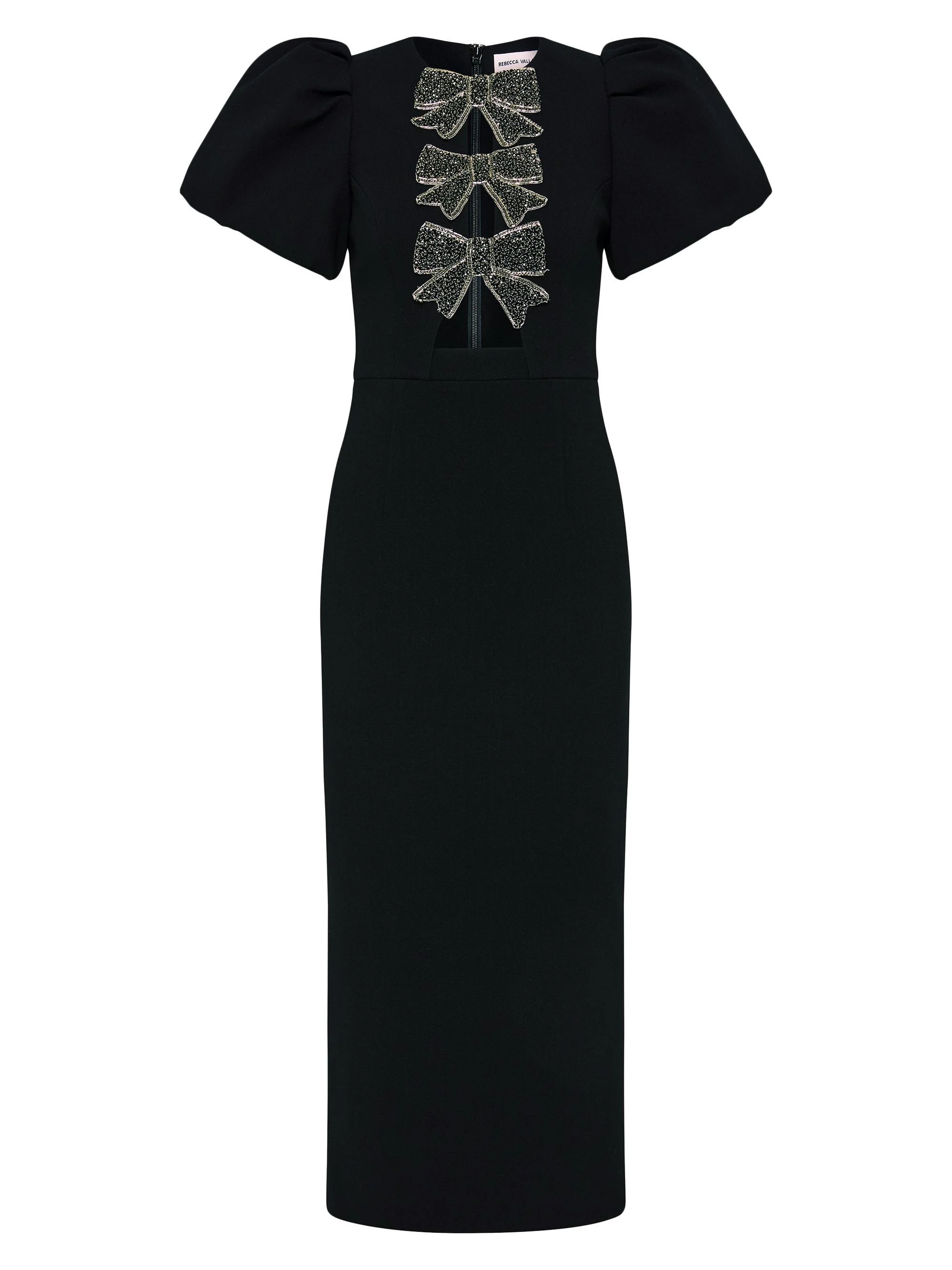 Women's Eliana Crystal-Embellished Velvet Puff-Sleeve Midi-Dress - Black - 1