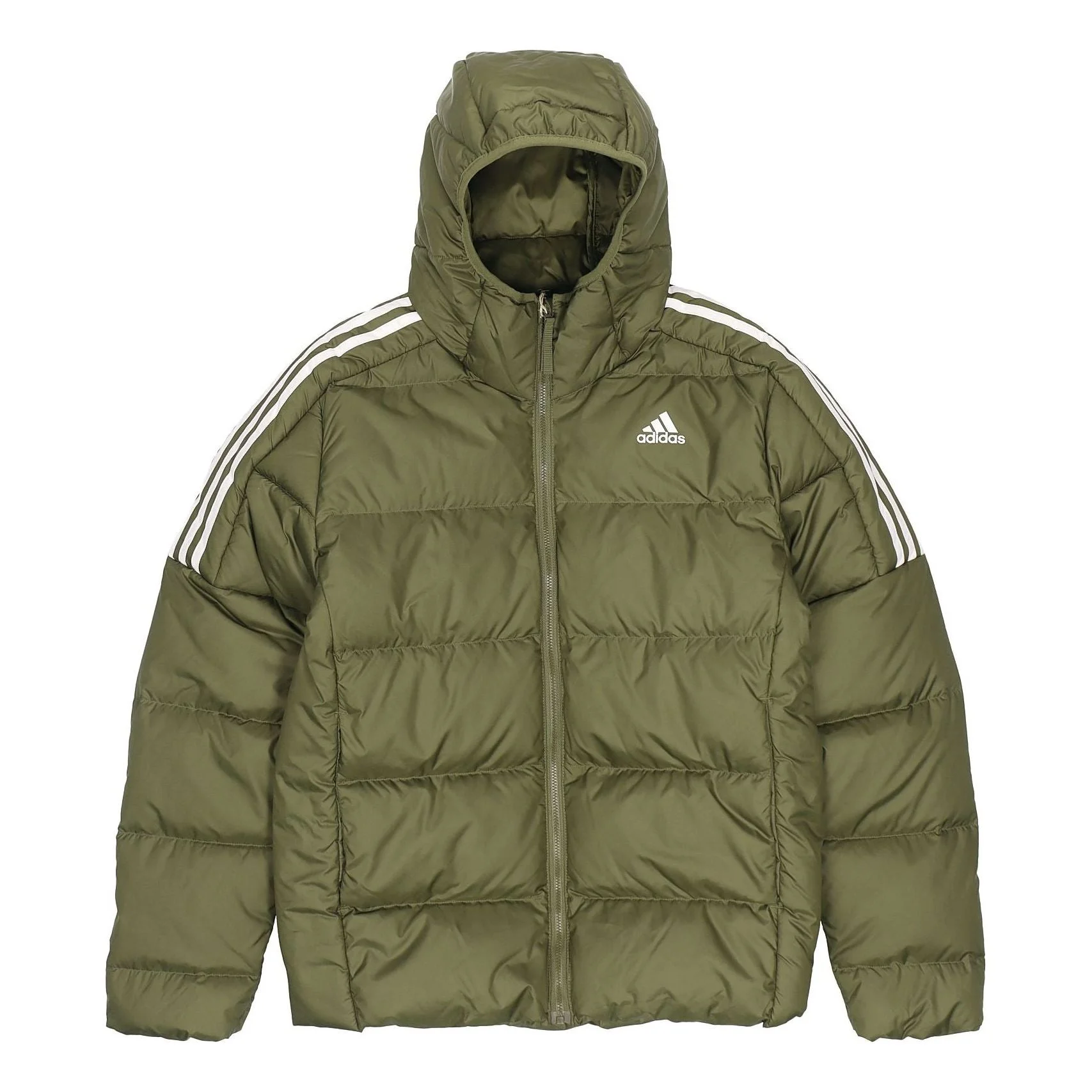 Men's adidas Ess Mid D H Jkt Stay Warm Sports Hooded Down Jacket Olive GT9138 - 1