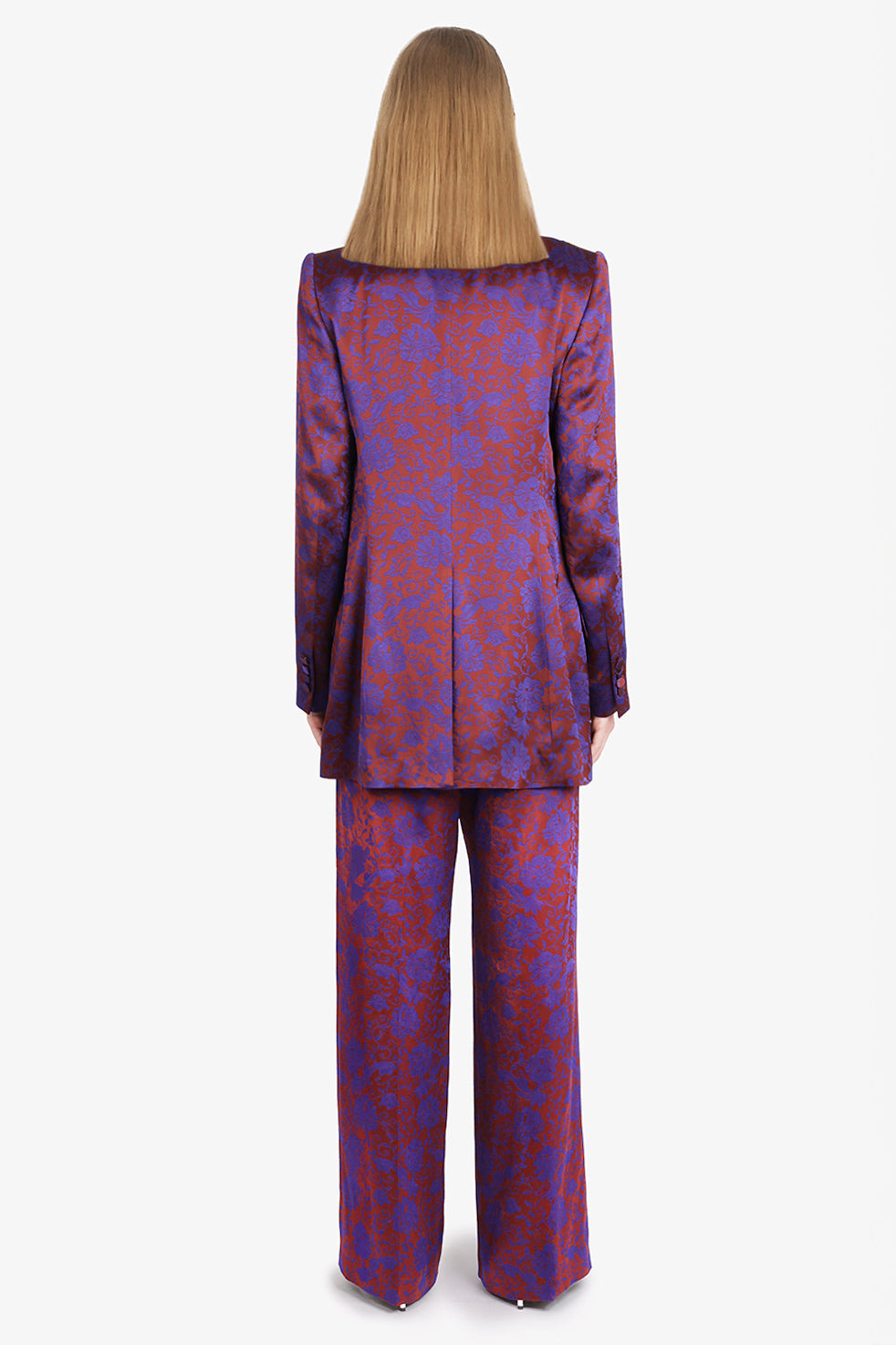 BYLA FLORAL JACQUARD DOUBLE BREASTED JACKET | BURGUNDY/PURPLE - 5