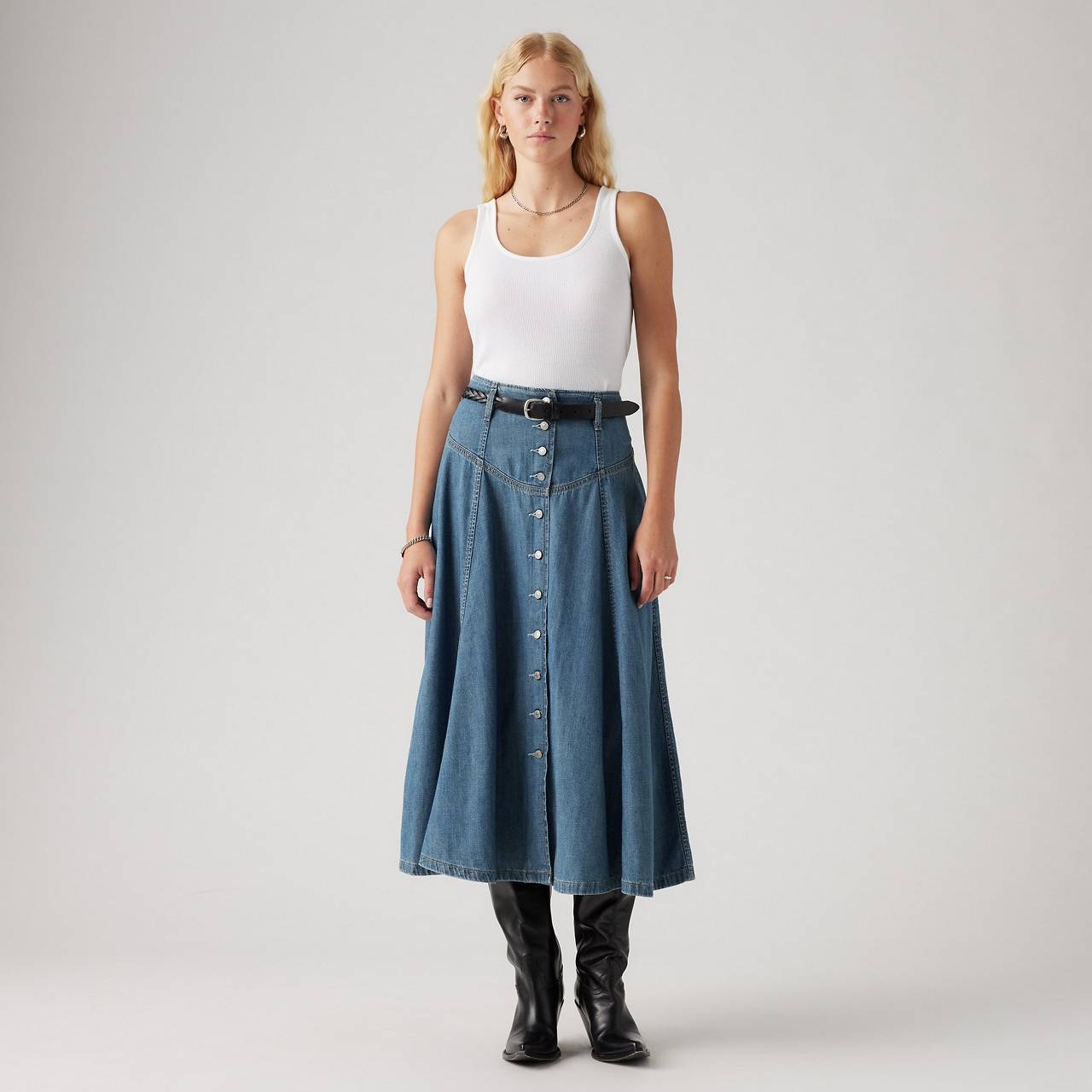 BUTTON FRONT CIRCLE SKIRT - 2