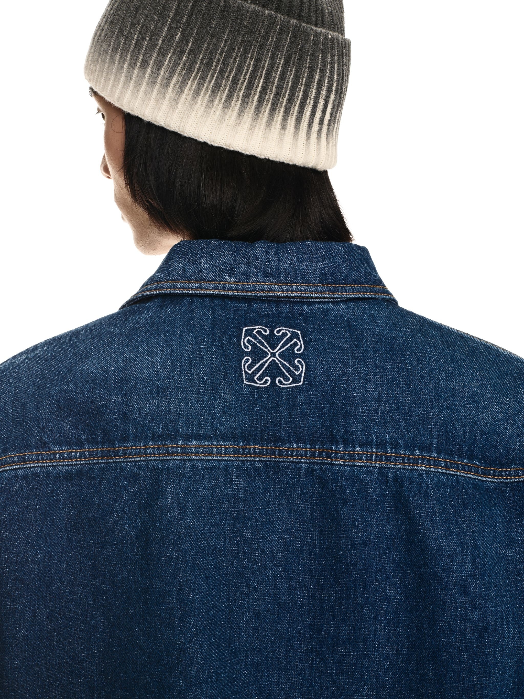 Medium Blue Script Denim Bowling Shirt - 5
