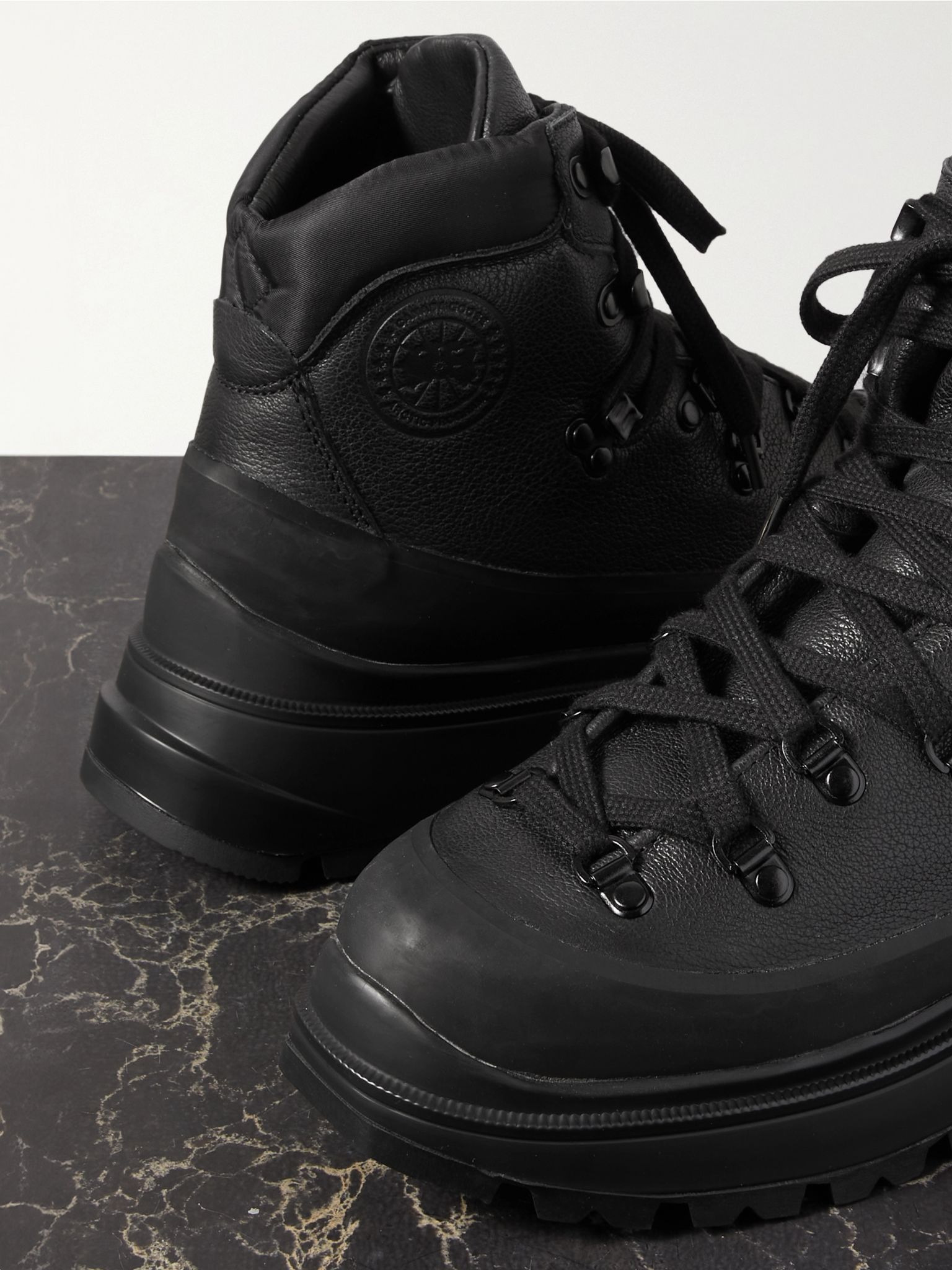 Journey shell-trimmed textured-leather ankle boots Black - 4