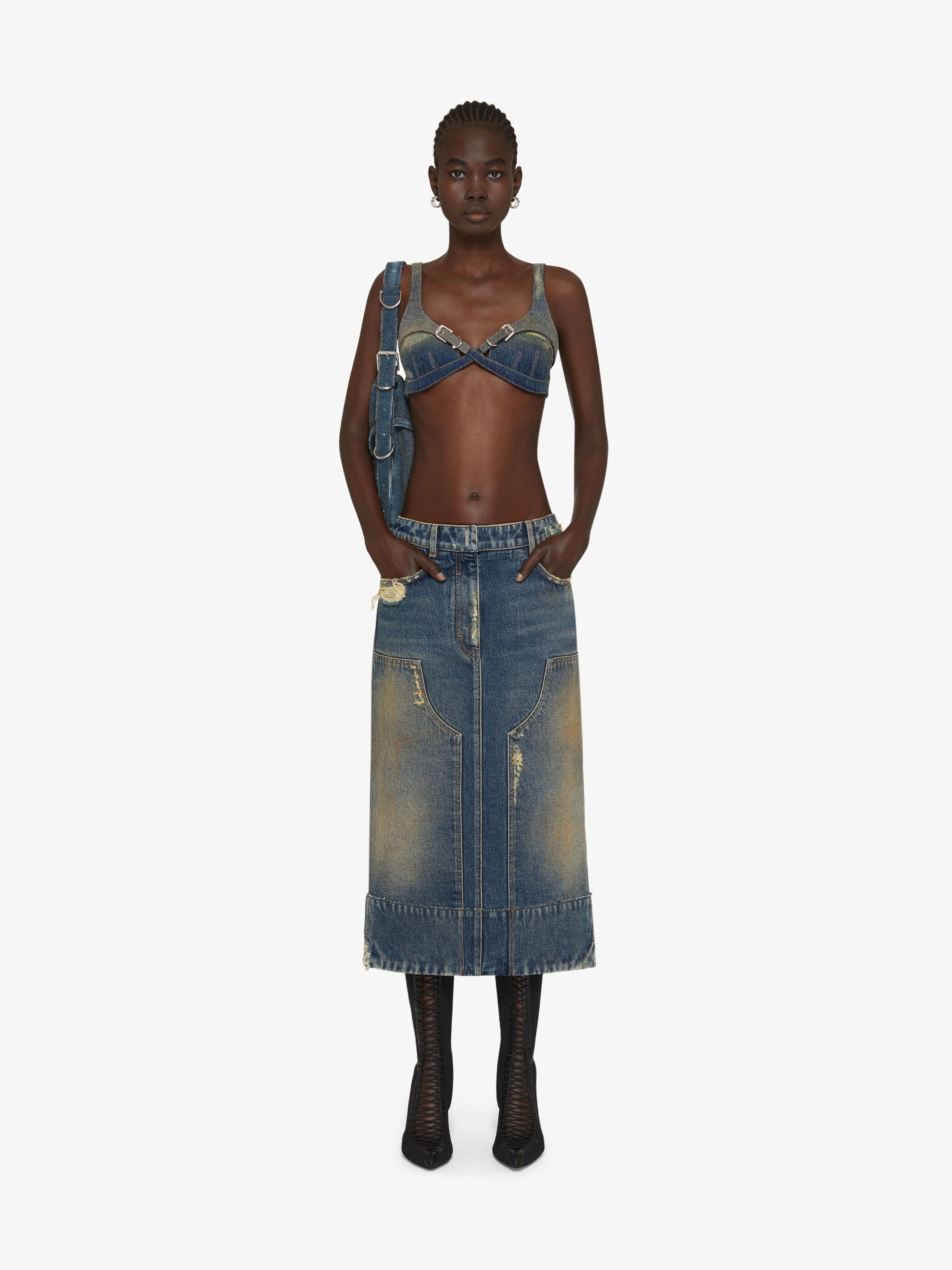 Givenchy BRA TOP IN DENIM WITH CROSSED EFFECT | REVERSIBLE