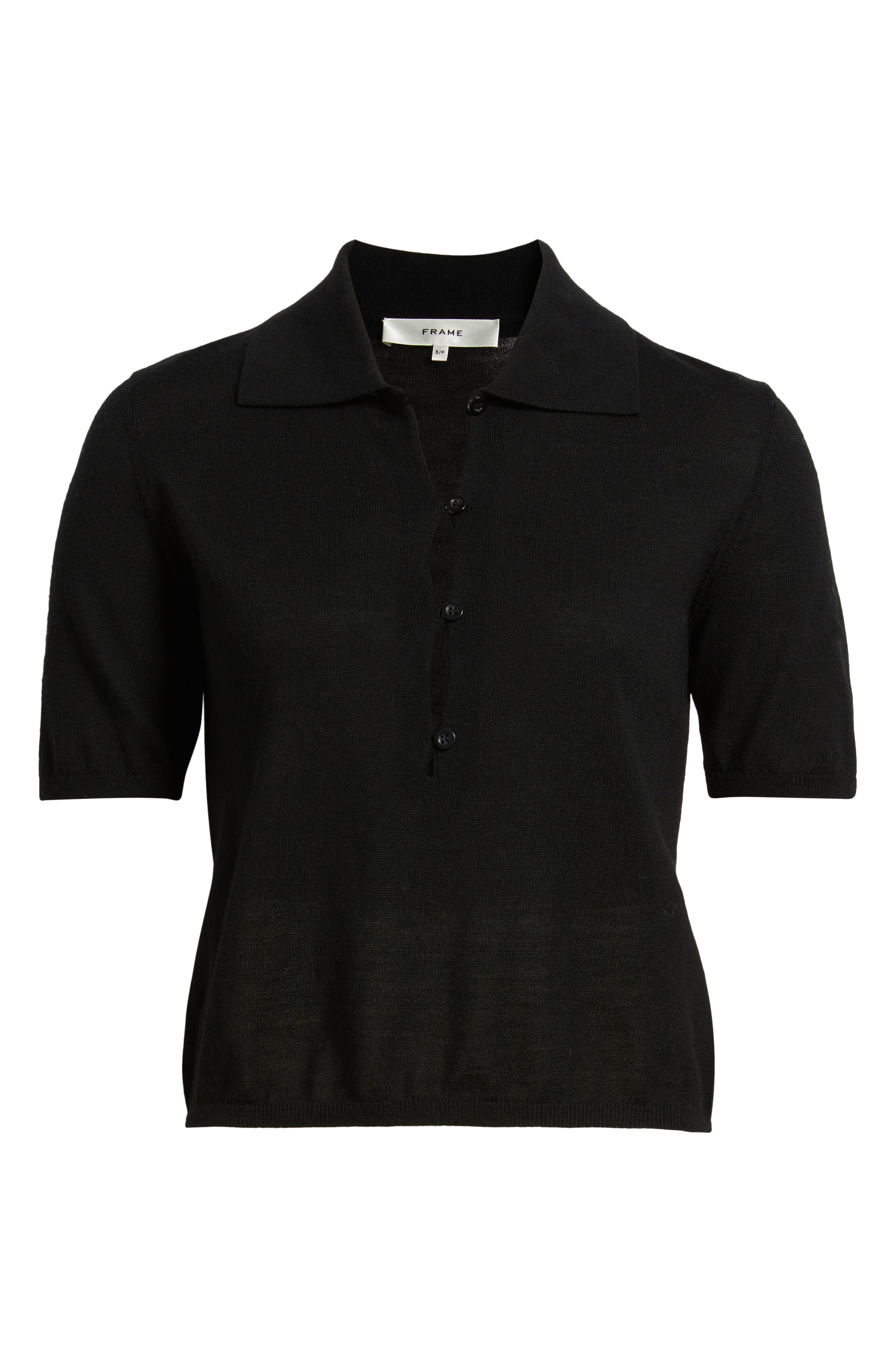 FRAME The Smart Merino Wool Polo Sweater in Black at Nordstrom - 5