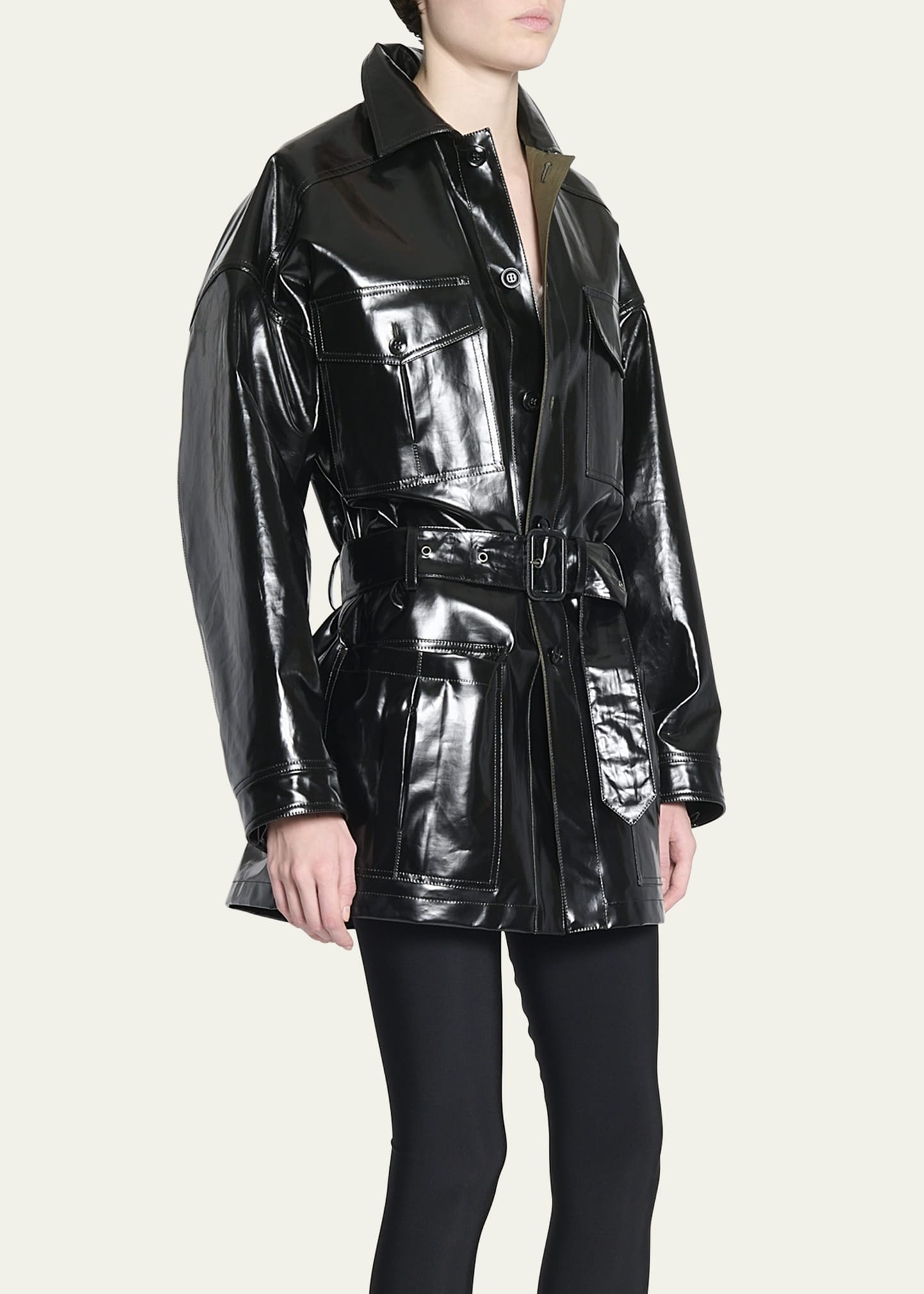 Vinyl Wrap Coat with Belt - 4