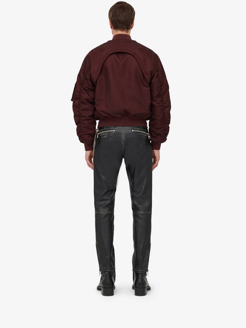 Men's Detachable Sleeve Bomber Jacket in Bordeaux - 4