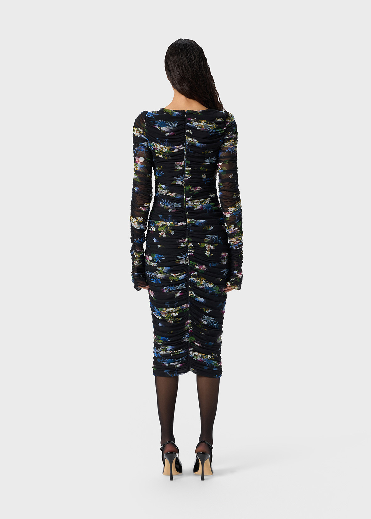 PRINTED TULLE MIDI DRESS WITH GATHERING - 4