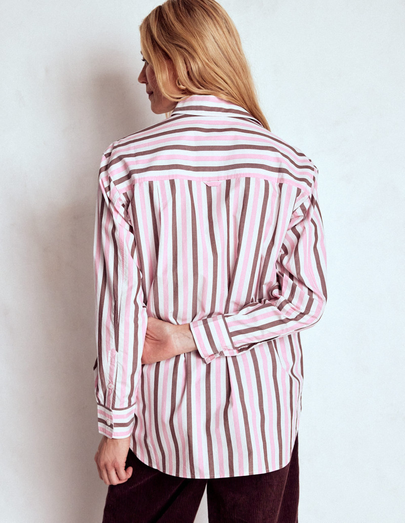Sadie Relaxed Cotton Shirt-Pink and Chestnut Stripe 4