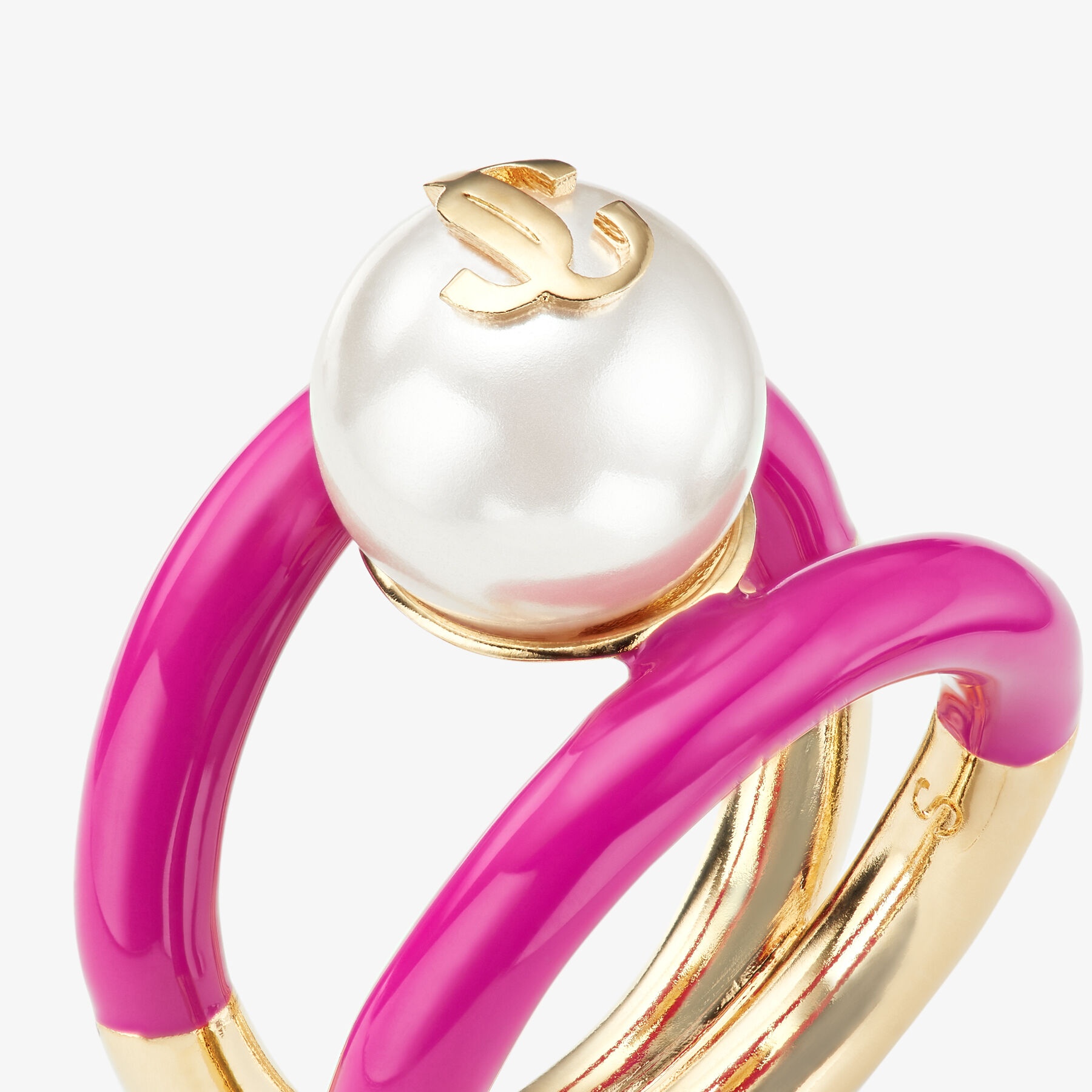 Pearl Ring
Gold-Finish Metal and Fuchsia JC Enamel Pearl Ring - 4
