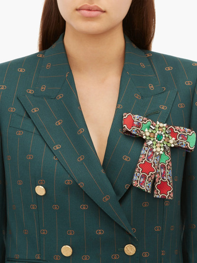 GUCCI Brocade crystal-embellished brooch outlook