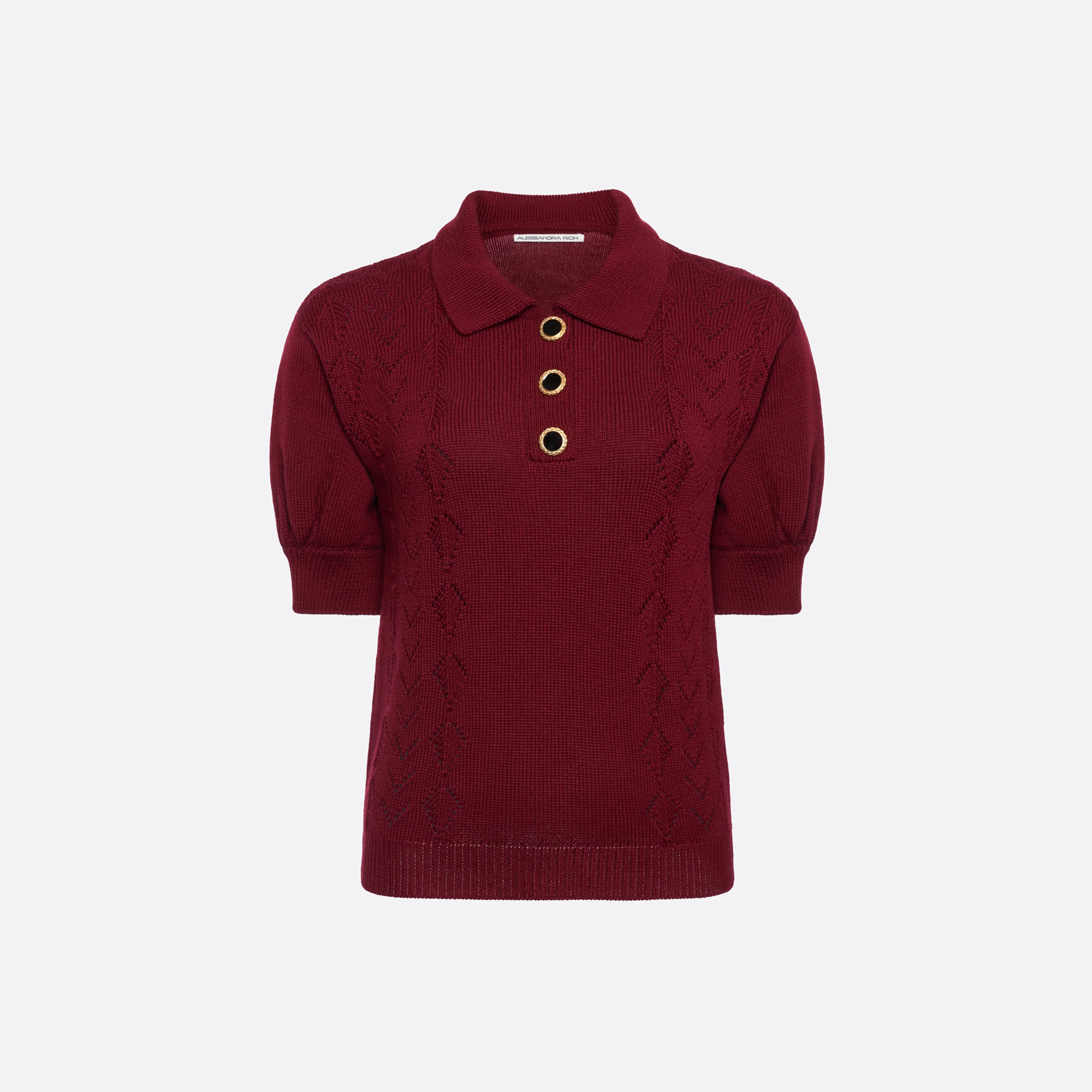 MERINO WOOL KNIT LACE-KNIT POLO - 1
