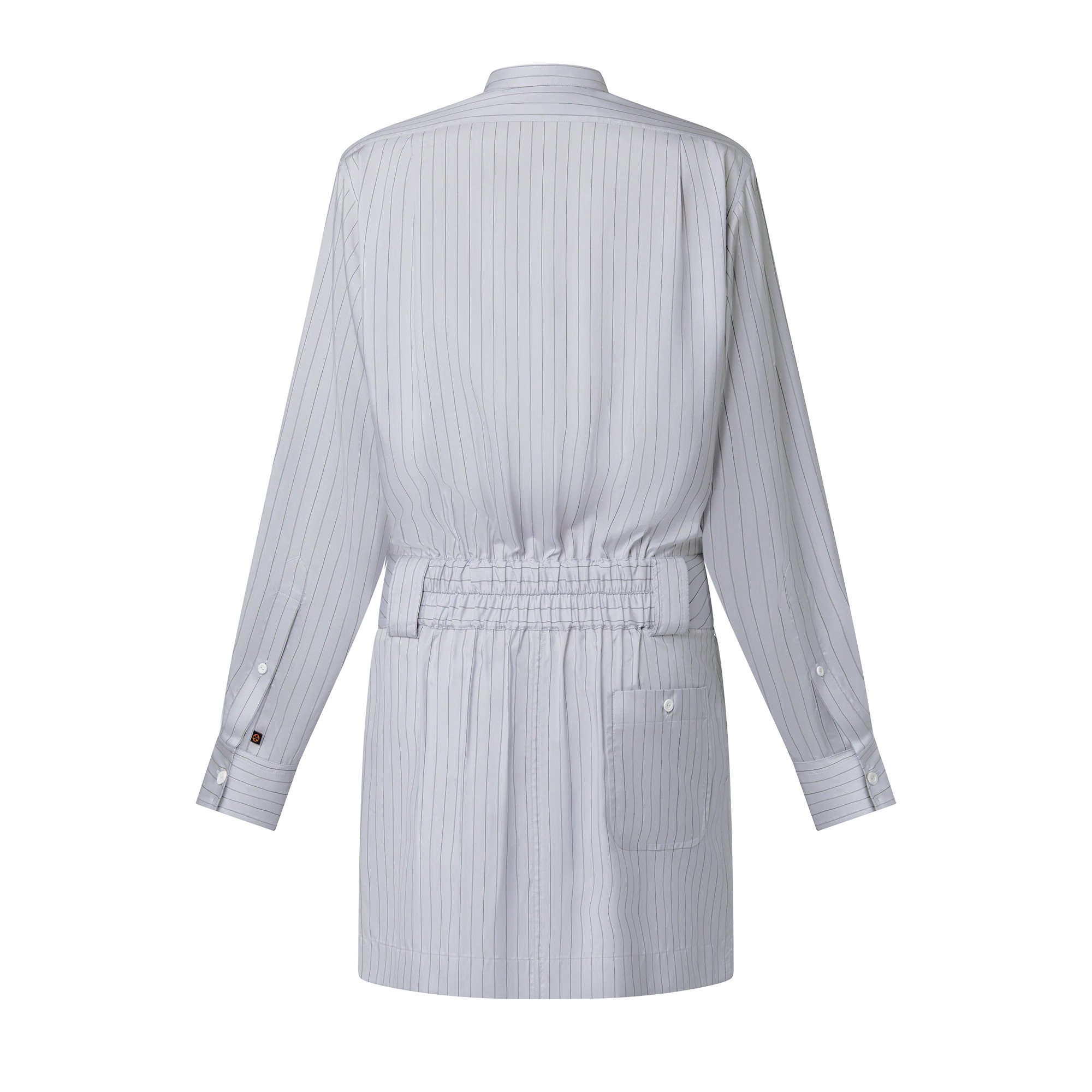 Collarless Pinstripe Silk Shirt Dress - 3