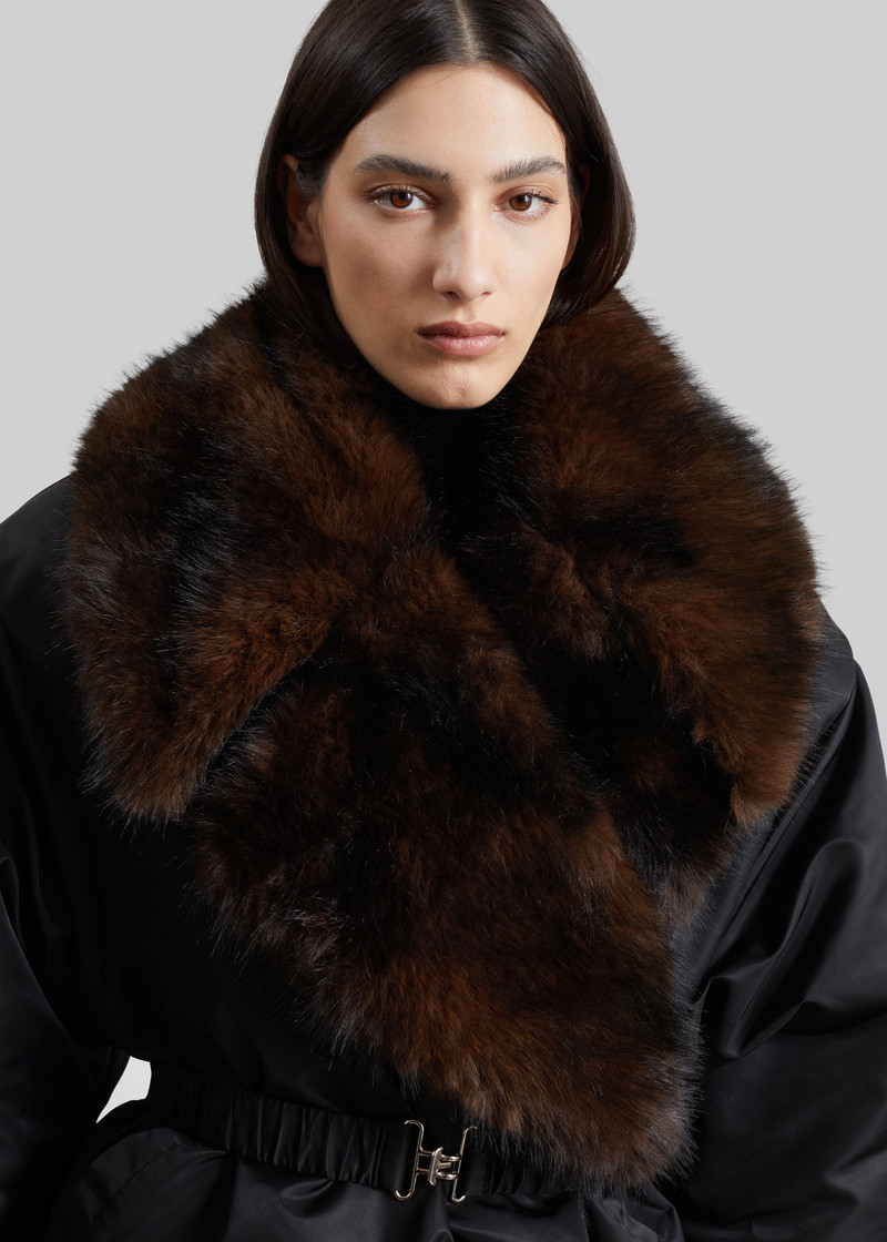 Ariella Faux Fur Notch Collar Puffer Jacket - Black/Brown 4