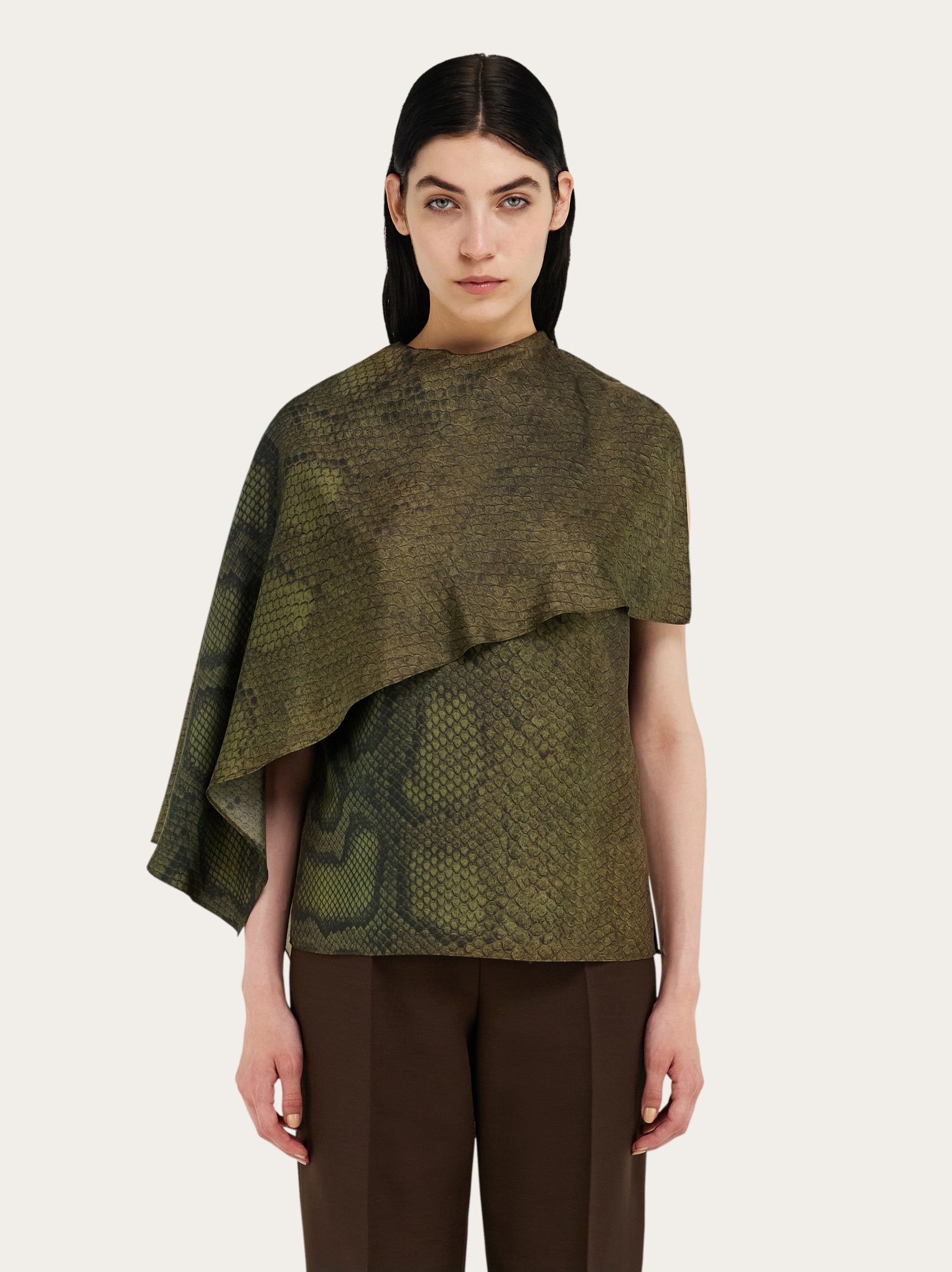Python print silk shirt with cape detail - 2