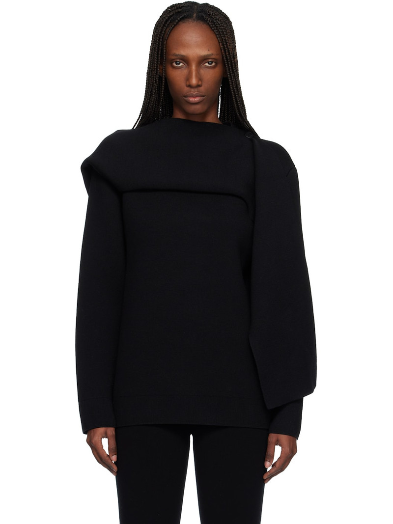 Black Scarf Oversized Wool Sweater 1