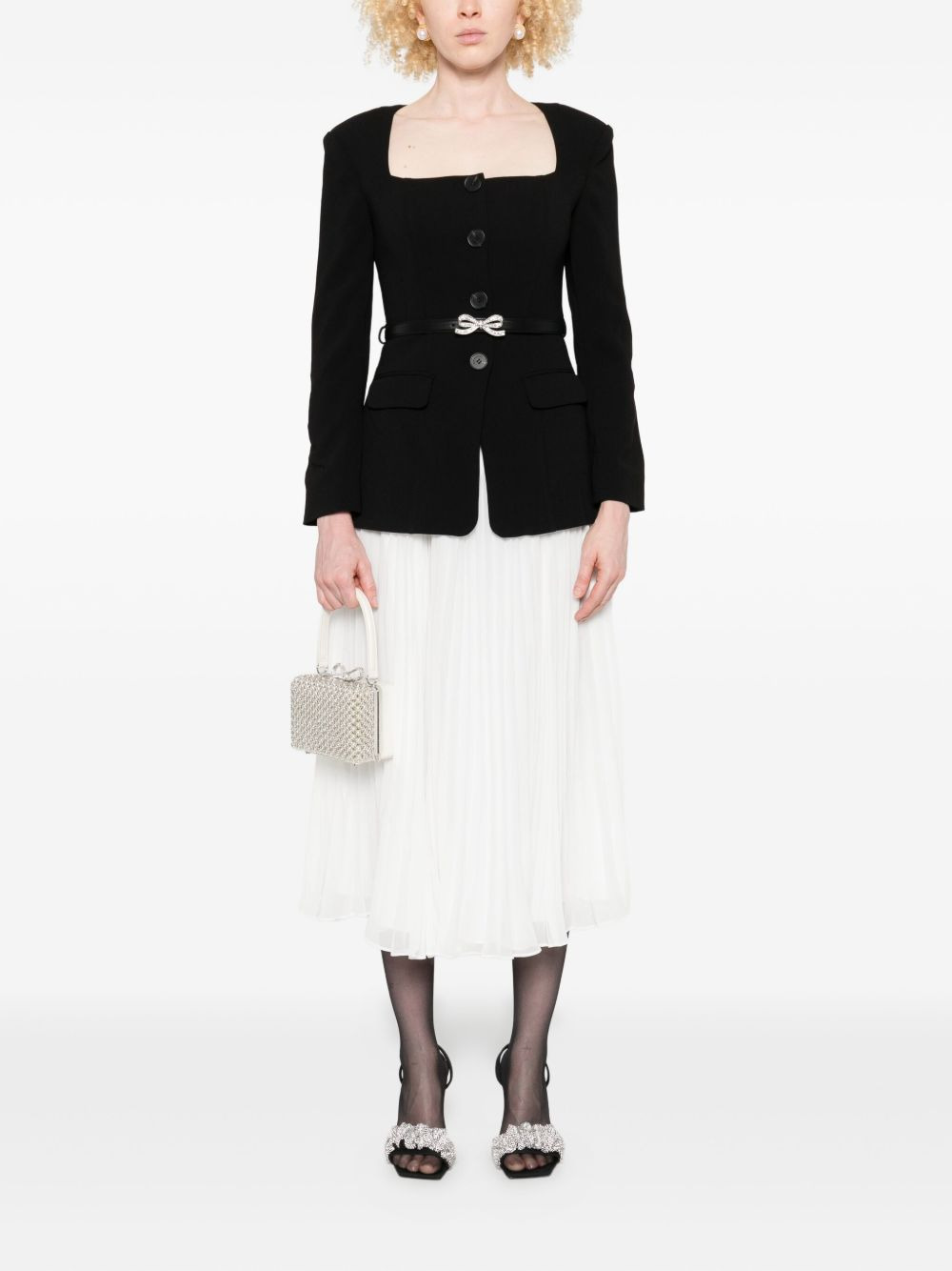 pleated-panel bow-detail midi dress - 2