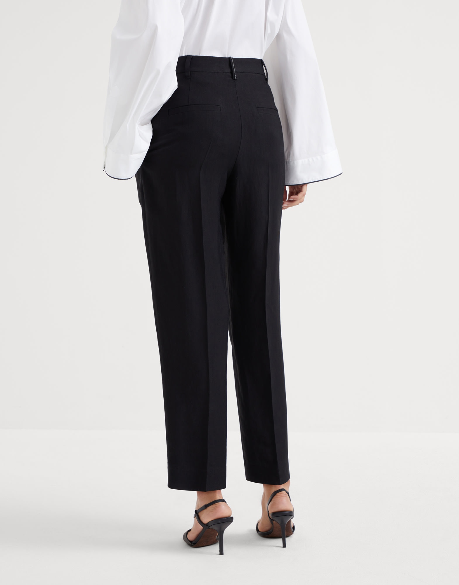 Viscose and linen fluid twill slouchy trousers with monili - 2