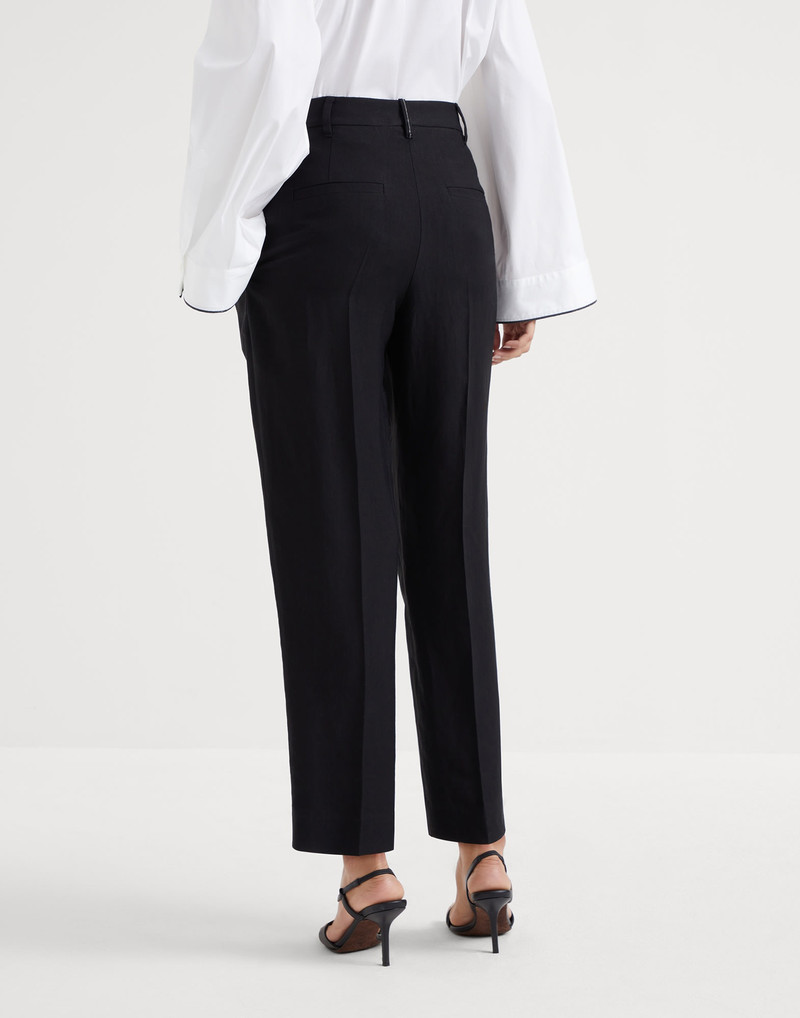 Brunello Cucinelli Viscose and linen fluid twill slouchy trousers with monili outlook