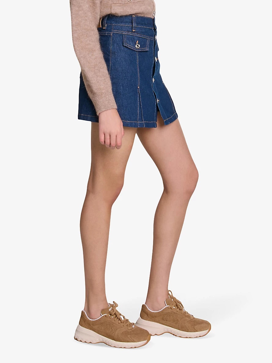 Flared mid-rise stretch-denim skort - 3