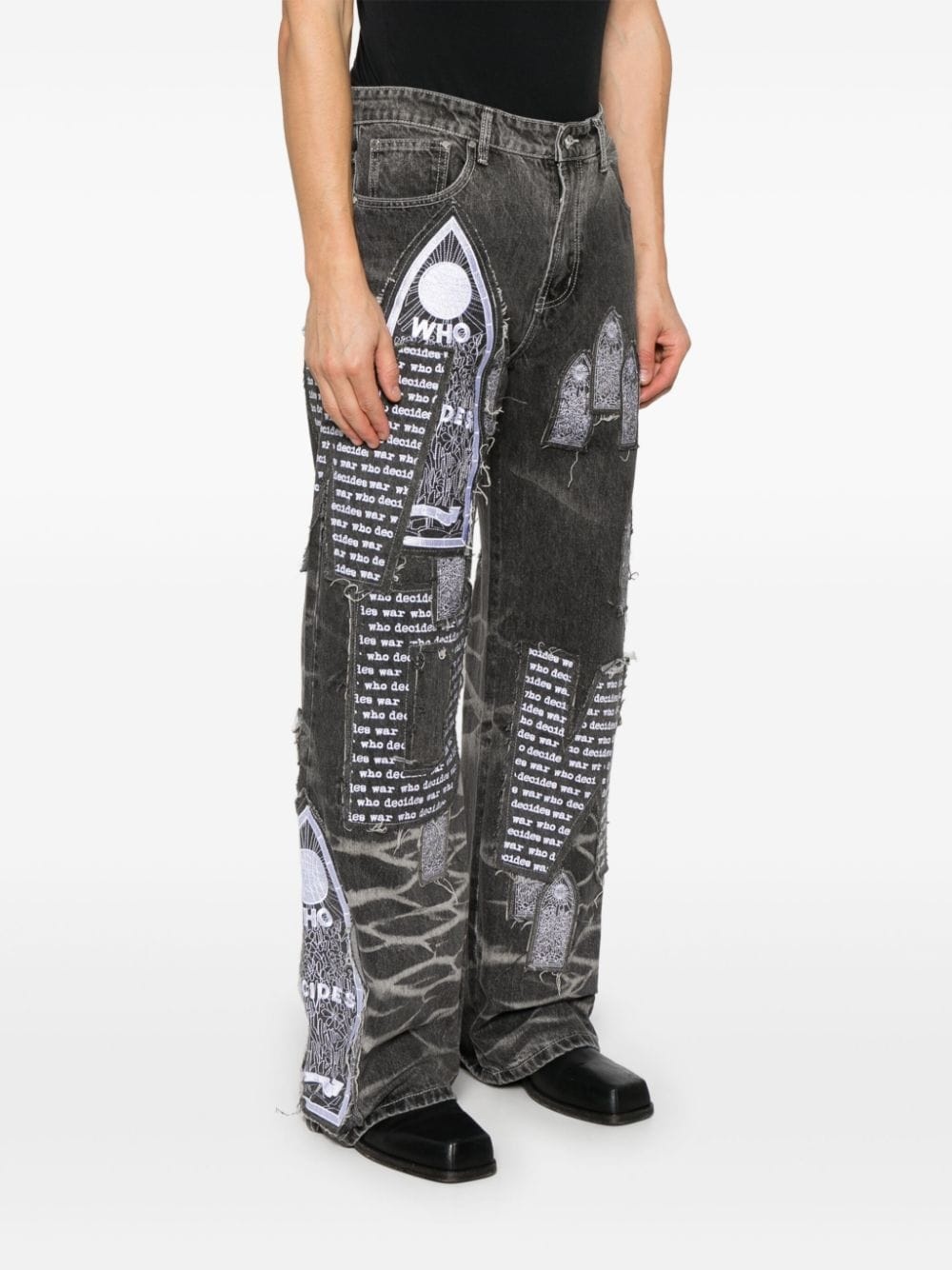 patchwork-design jeans - 3