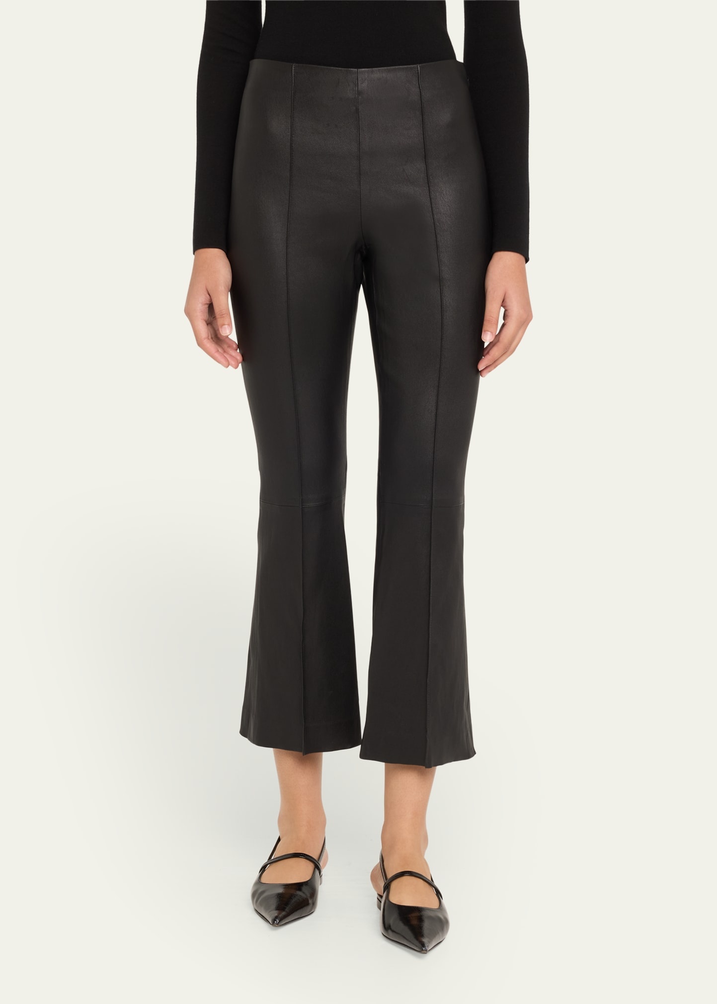 Cropped Flare Leather Pants - 4
